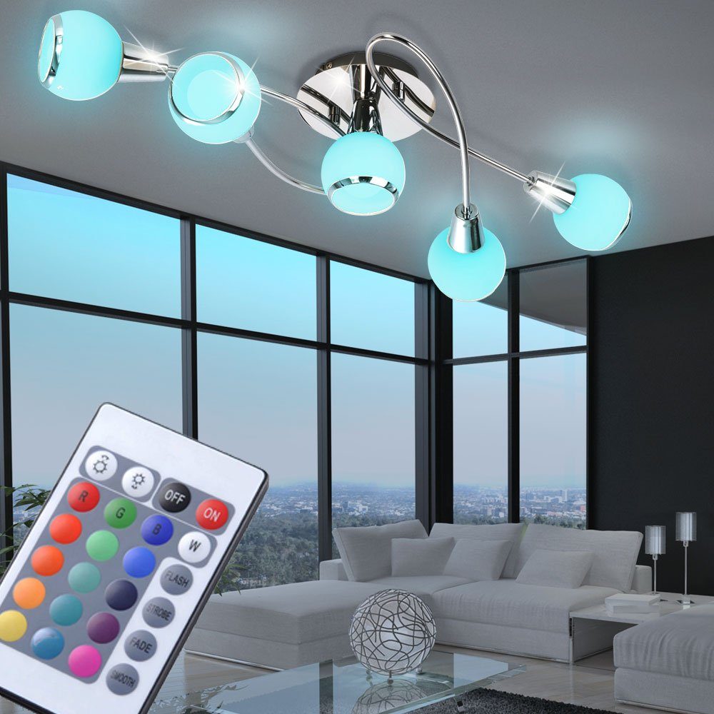 LED Decken Lampe Wohn Zimmer RGB Fernbedienung Chrom Dimmer Kugel Spots drehbar 