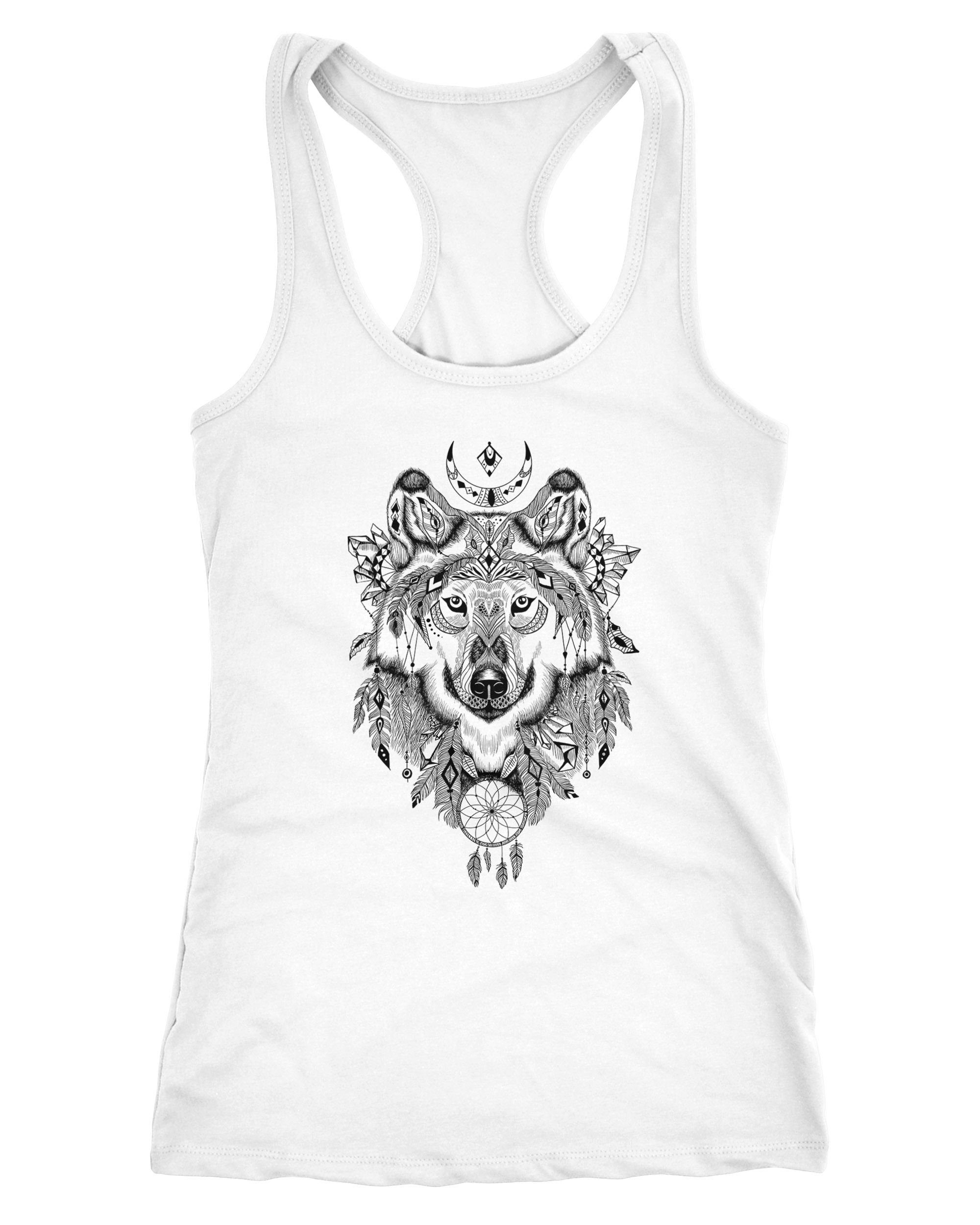 Tanktop Damen Tank-Top Wolf Zentangle Atzekenmuster Boho Bohamian Atzec Animal Ethnic Racerback Neverless®