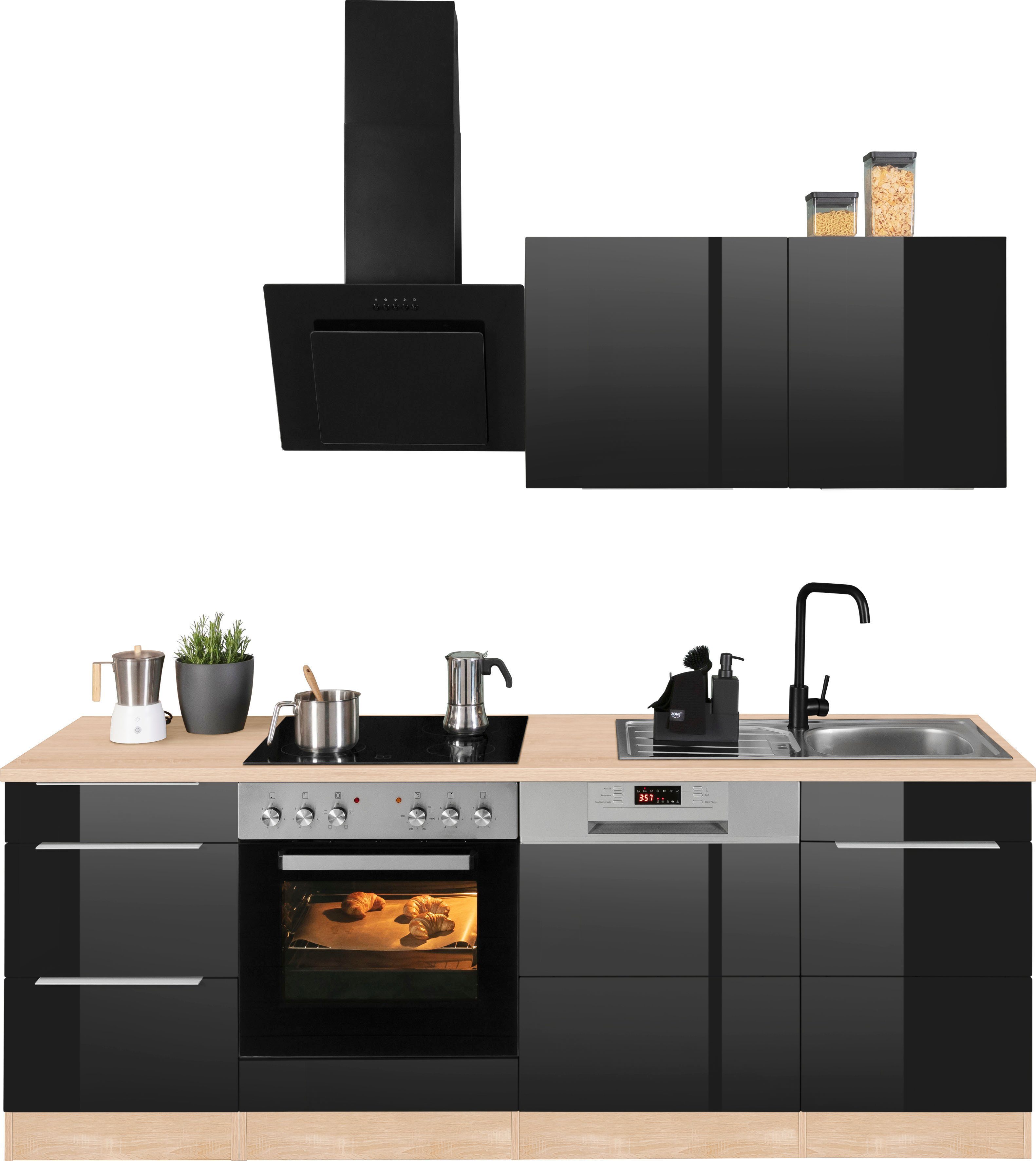 HELD MÖBEL Küchenzeile Brindisi, ohne Geräte, Breite 220 cm schwarz