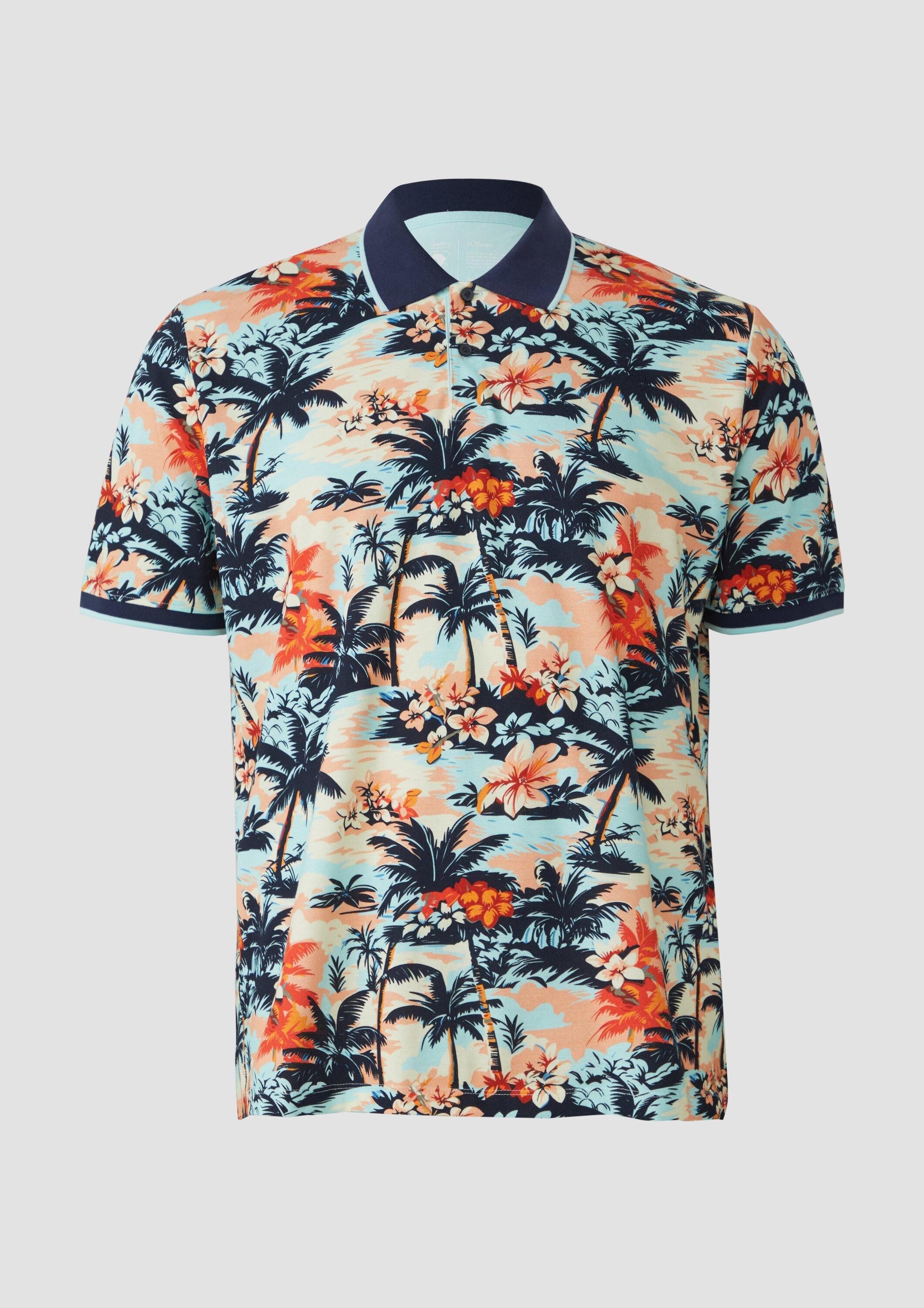 s.Oliver Kurzarmshirt Polo-Shirt Poloshirt aus Baumwolle mit All-over-Print