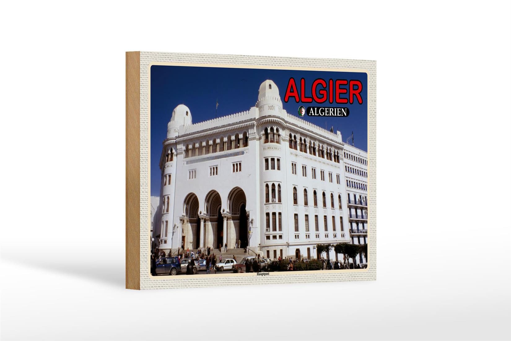 Femer GmbH Holzbild Reise 18x12 cm Algier Algerien Hauptpost, (1 St), Glatte Holzfaserplatte (MDF), vorn beschichtet