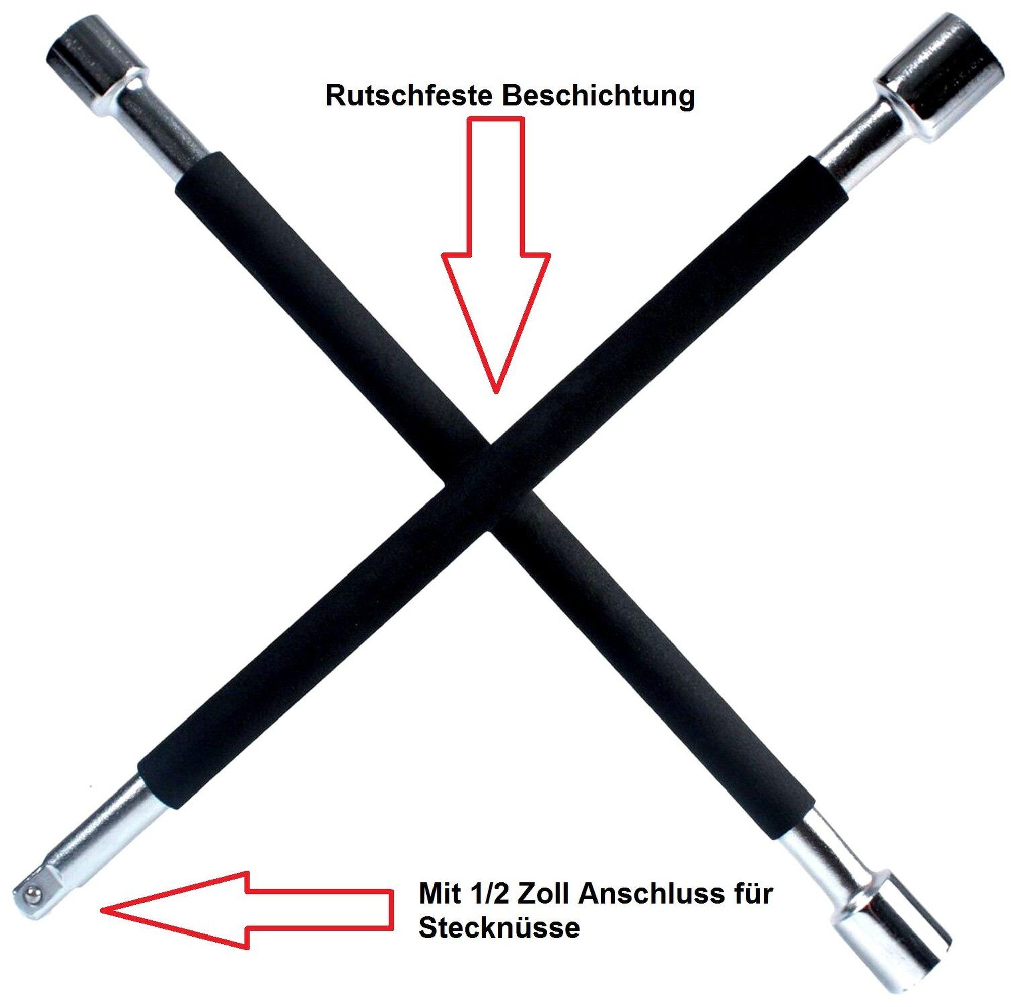 IWH Kreuzschlüssel Profi Kreuzschlüssel gummiert 17 19 21 mm, CE geprüft