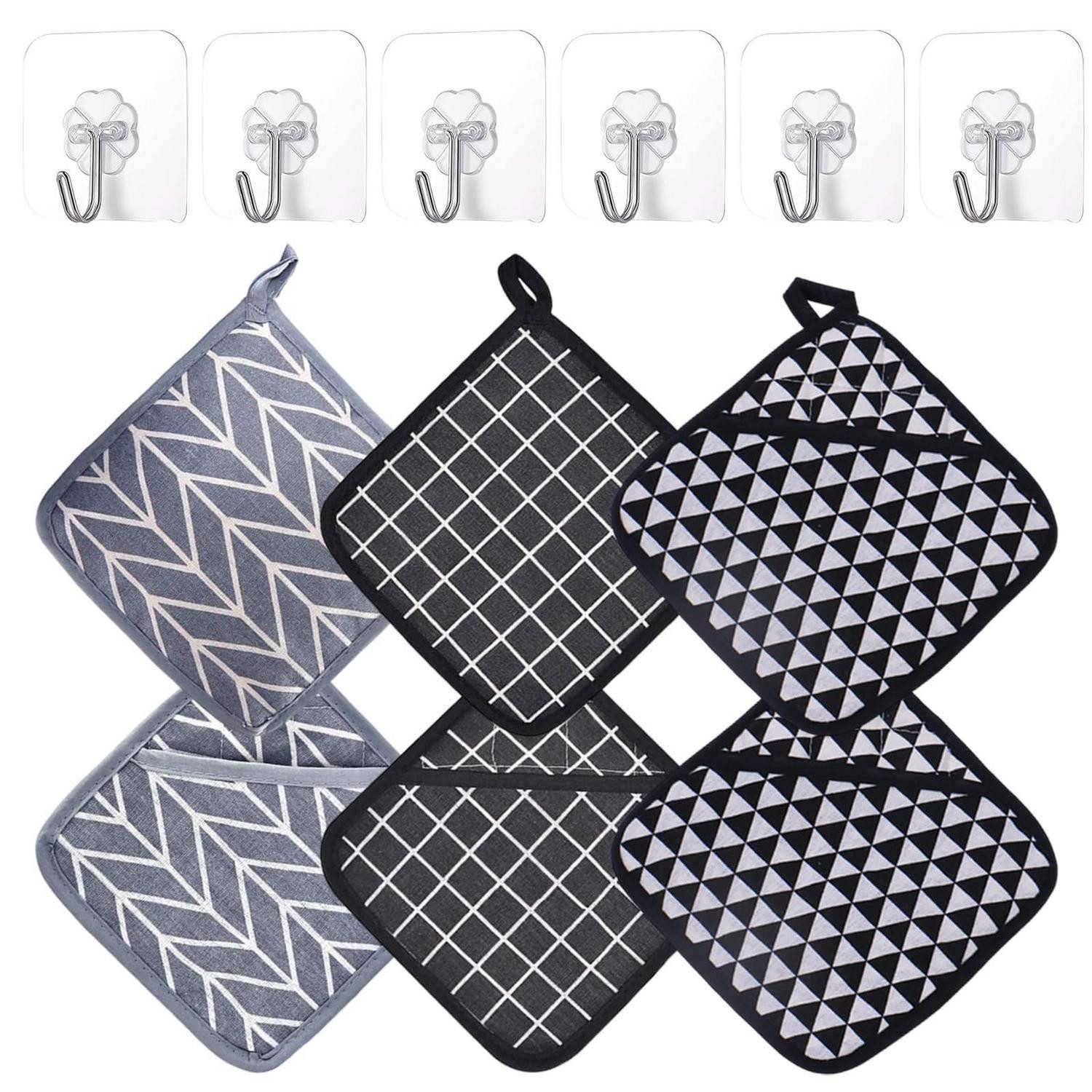 LuxusKollektion Topflappen Topflappen Set 6tlg. 17x17cm Hitzebeständig m. Haken