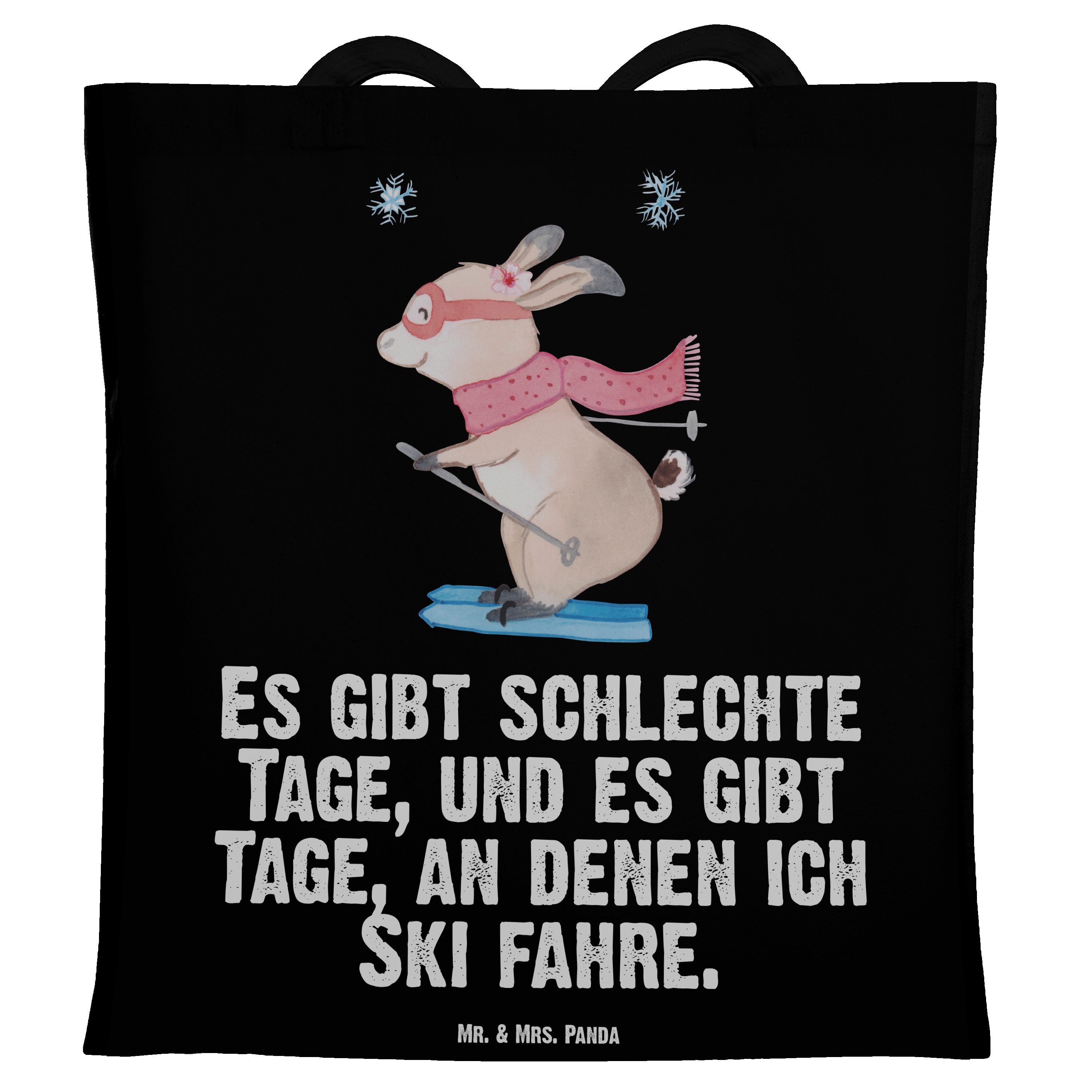 Mr. & Mrs. Panda Tragetasche - Schwarz Tage (1-tlg) Beuteltasche, Geschenk, Bär Stoffbeutel, Skifahren S 