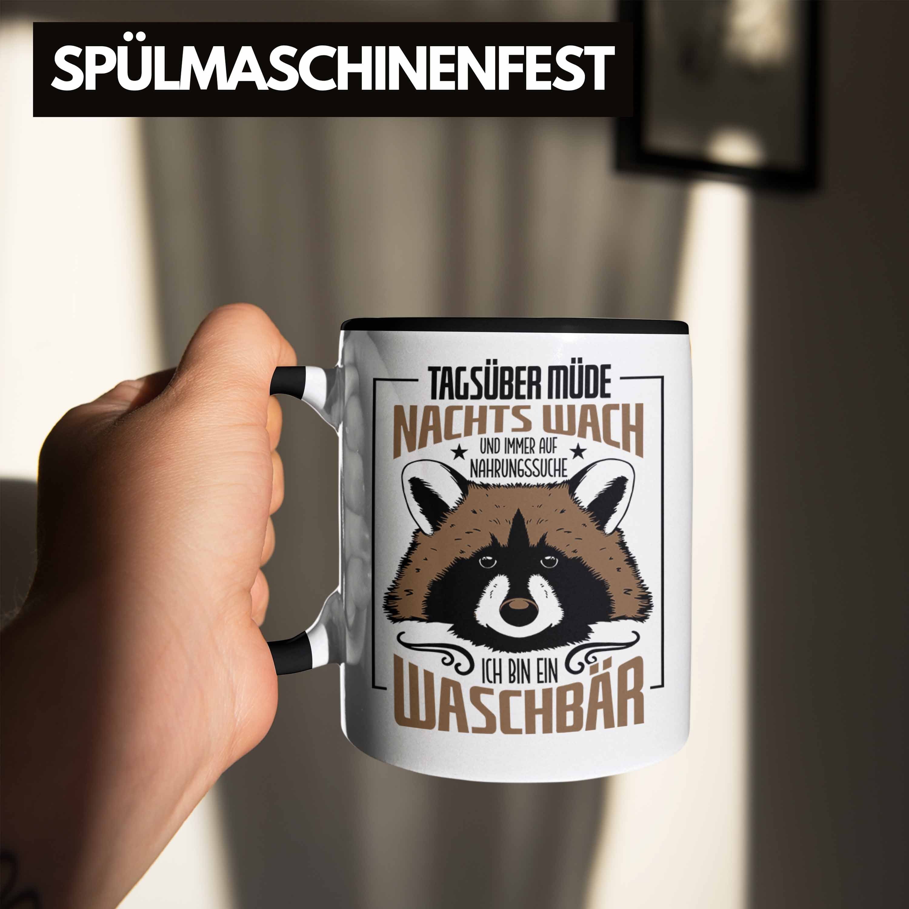 Trendation Tasse Nachts Tasse Waschbär Müde Wach Geschenk Lustige Schwarz Tagsüber - Trendation