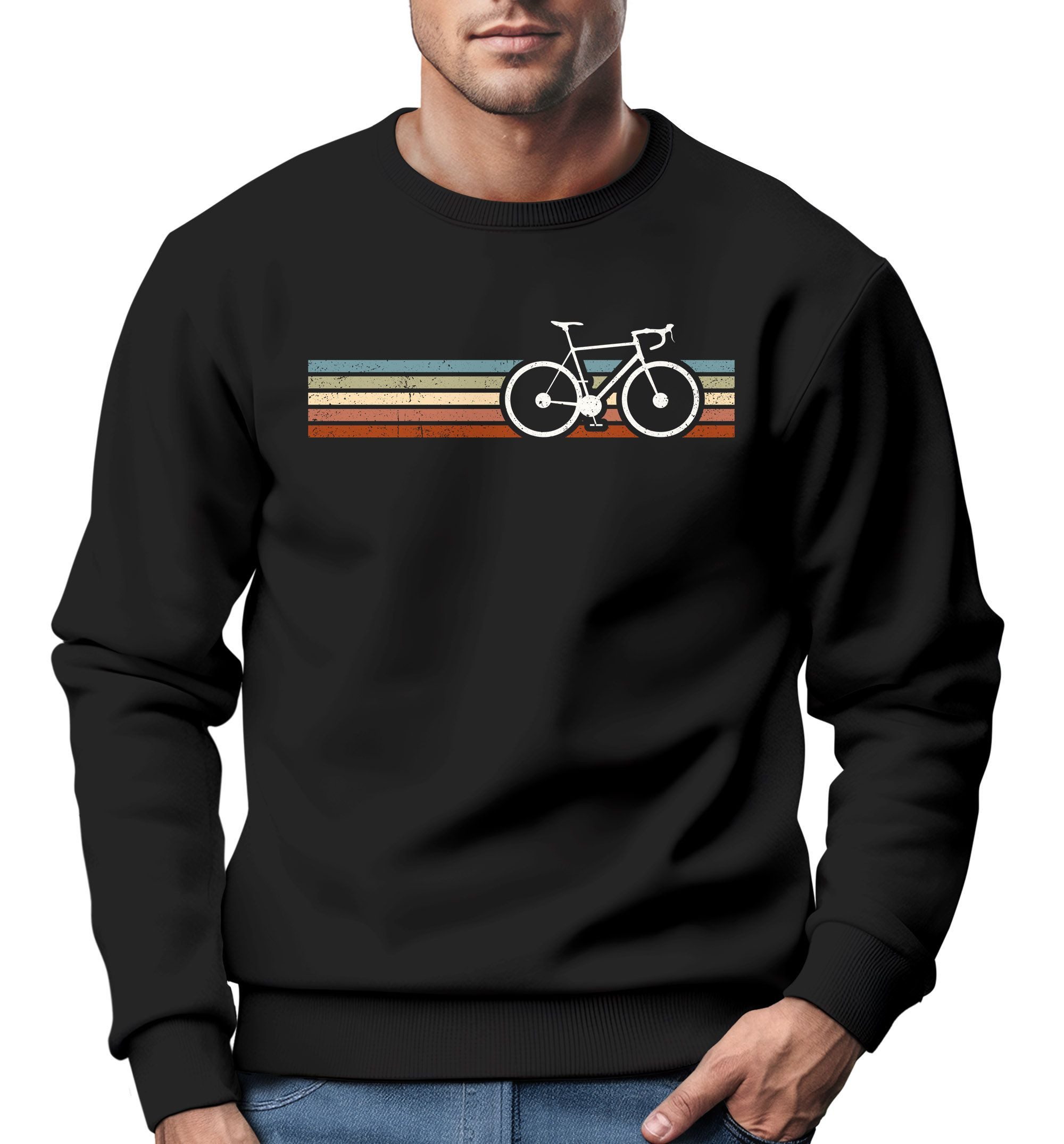 Neverless Sweatshirt Sweatshirt Herren Fahrrad Retro Print Minimalistisch Radfahren