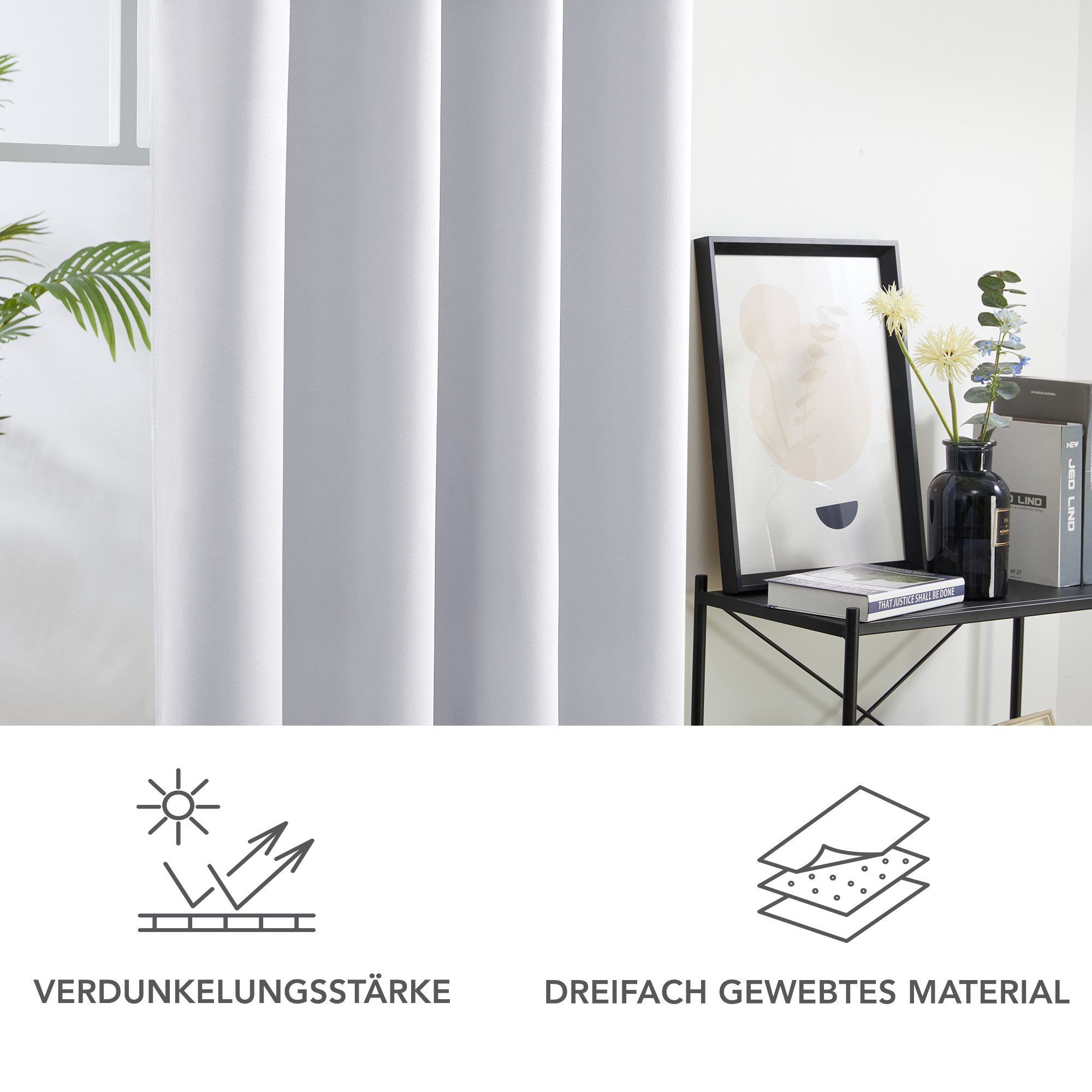 Deconovo Verdunkelungsvorhang Gardinen mit Ösen Blickdichte Vorhang Kälteschutz Schlafzimmer 2er Set, Blackout Curtain einfarbig Thermo Vorhang Verdunkelung Wär – Bild 5 von 5