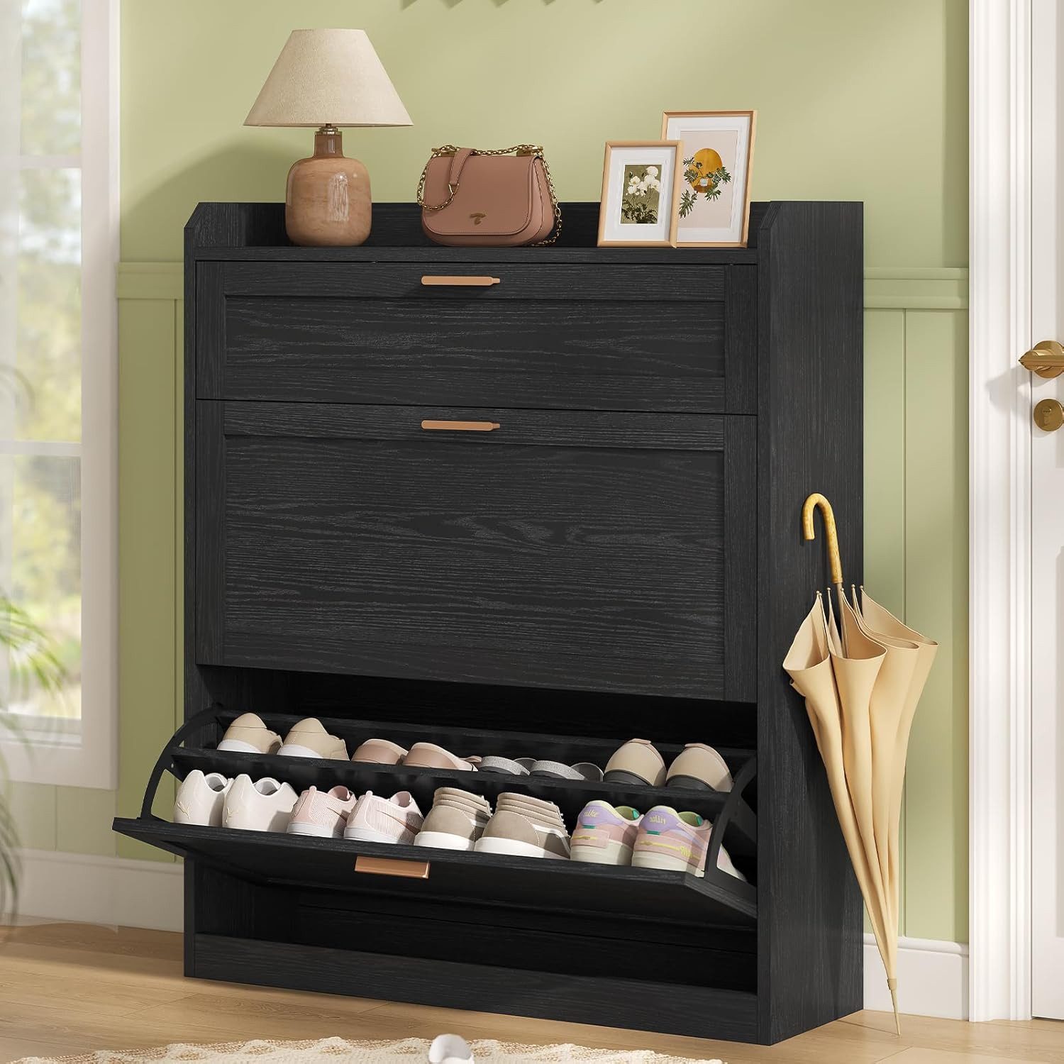 MSMASK Schuhschrank mit 2 Klappen, 24 x 80 x 104 cm Schwarz günstig online kaufen