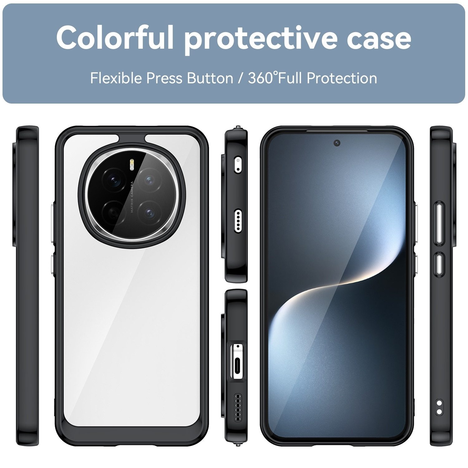 Wigento Handyhülle Für Honor Magic 7 Colorful Series TPU Acryl Hybrid Hülle Case Schwarz, Colorful Series Hybrid Schutzhülle