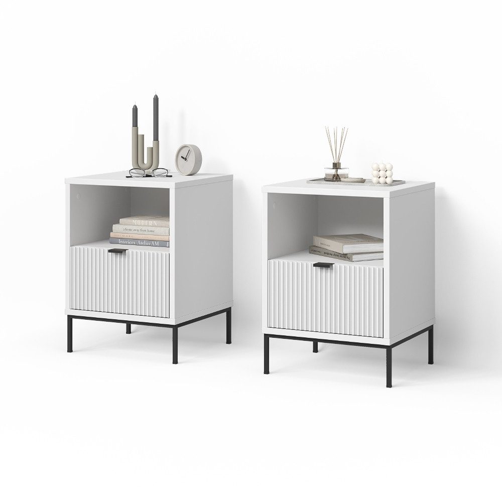 Livinity® Nachtschrank Aterno, Weiß, 2er Set (2-St)