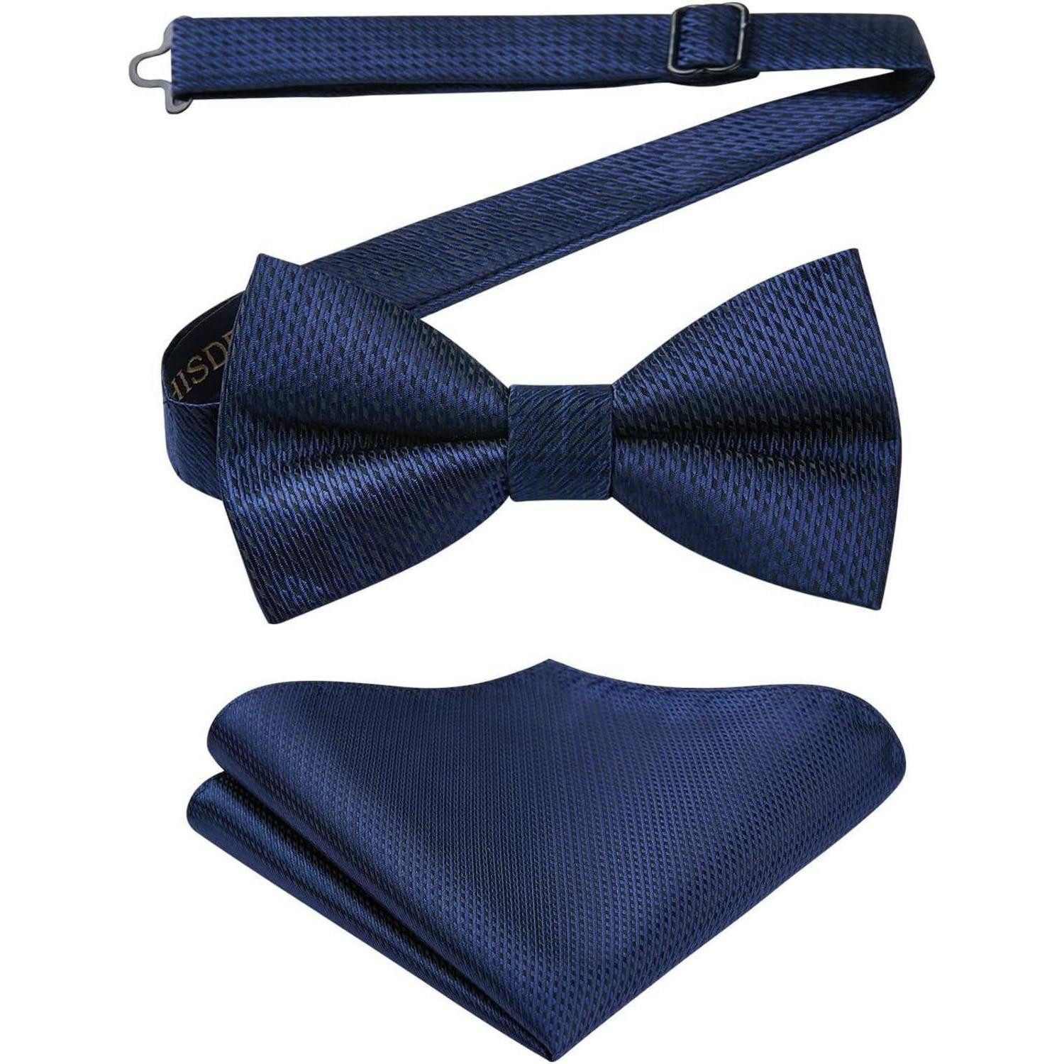 LuxusKollektion Fliege Fliege vorgebundene Herren Einstecktuch Set Hochzeit A2-marineblau