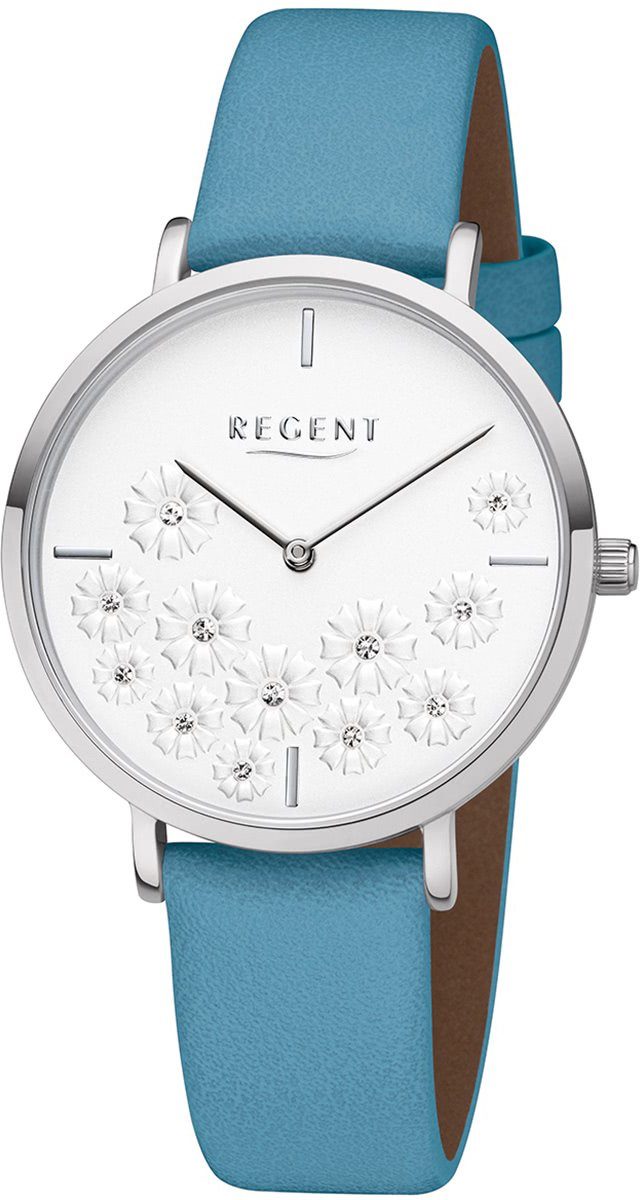 Regent Quarzuhr Regent Damen Uhr BA-592 Leder Armbanduhr, Damen Armbanduhr  rund, Lederarmband türkis
