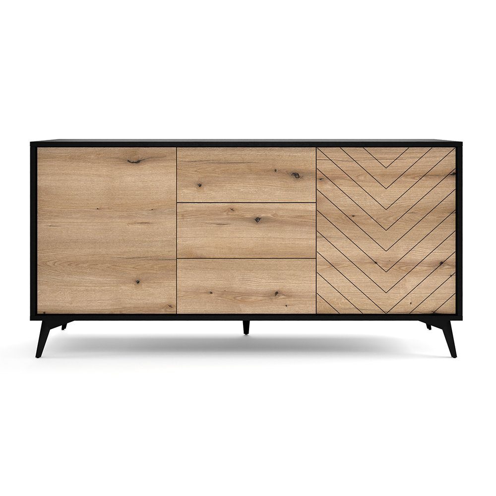 Lomadox Sideboard DALE-160, schwarz mit Eiche günstig online kaufen