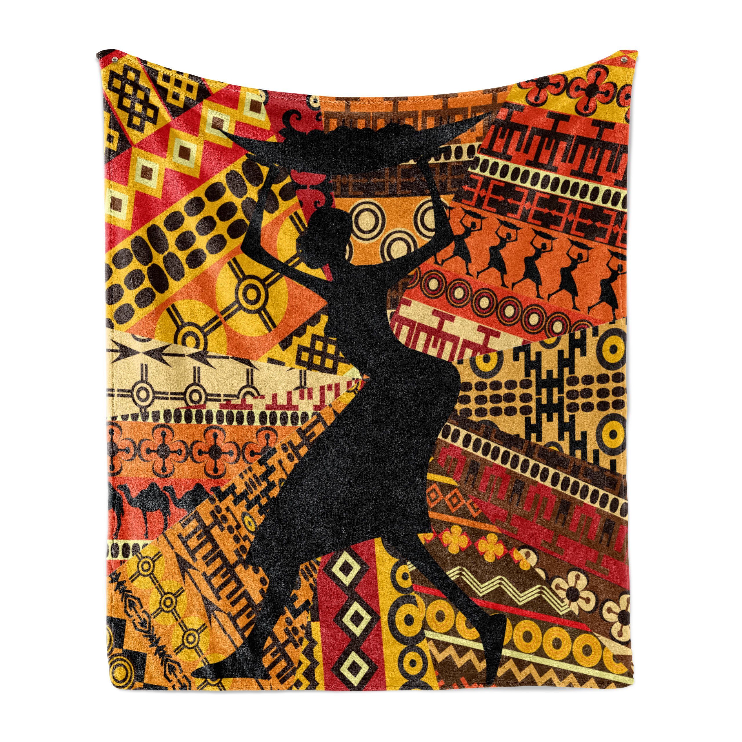 Wohndecke Gemütlicher Plüsch für den Innen- und Außenbereich, Abakuhaus, afrikanische Frau Folk Patterns