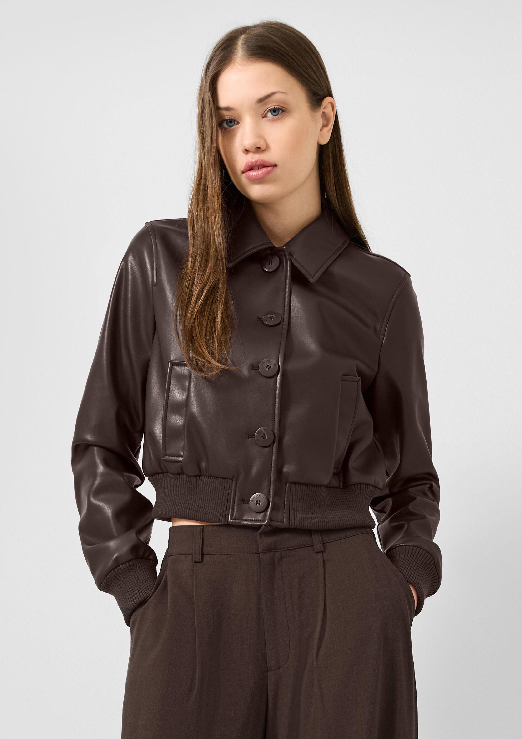 QS Funktionsjacke Outdoor-Jacke Cropped Blouson in Lederoptik