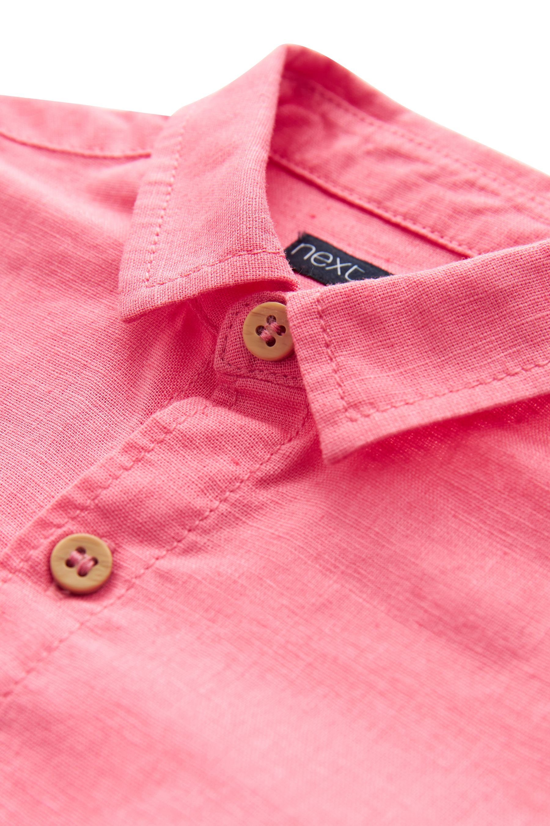 Next Kurzarmhemd Pink aus und Kurzarmhemd (1-tlg) Leinen Baumwolle