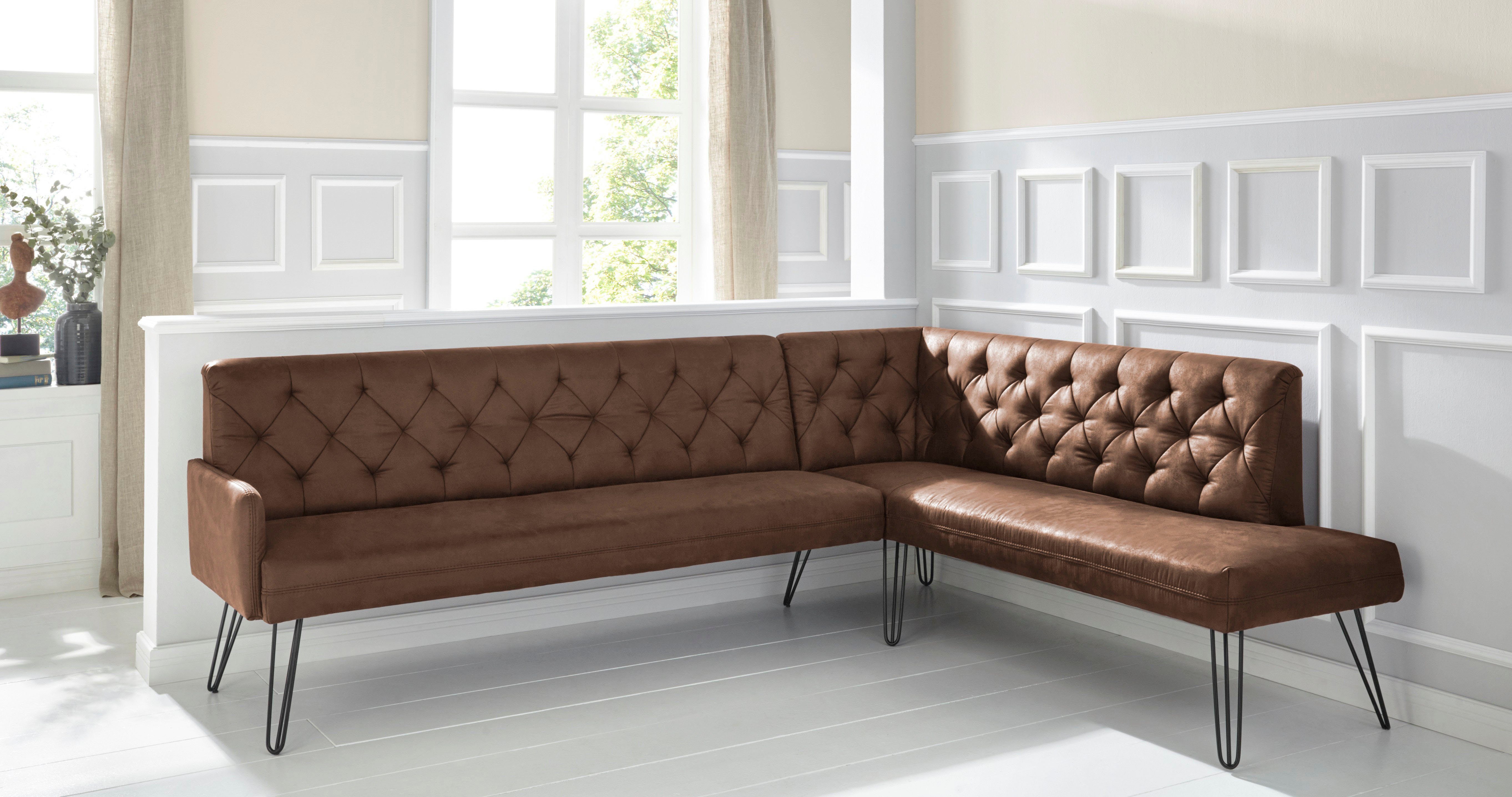 exxpo - sofa fashion Eckbank Doppio, Chesterfield Optik, komfortabel und bequem, hohe Designfüße, Frei im Raum stellbar