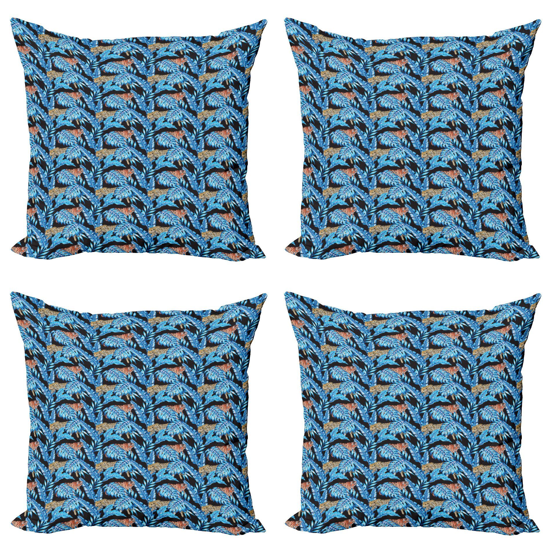 Abakuhaus Digitaldruck, Modern Blätter Blaue Doppelseitiger (4 Hawaii Stück), Accent tropische Jaguar Kissenbezüge