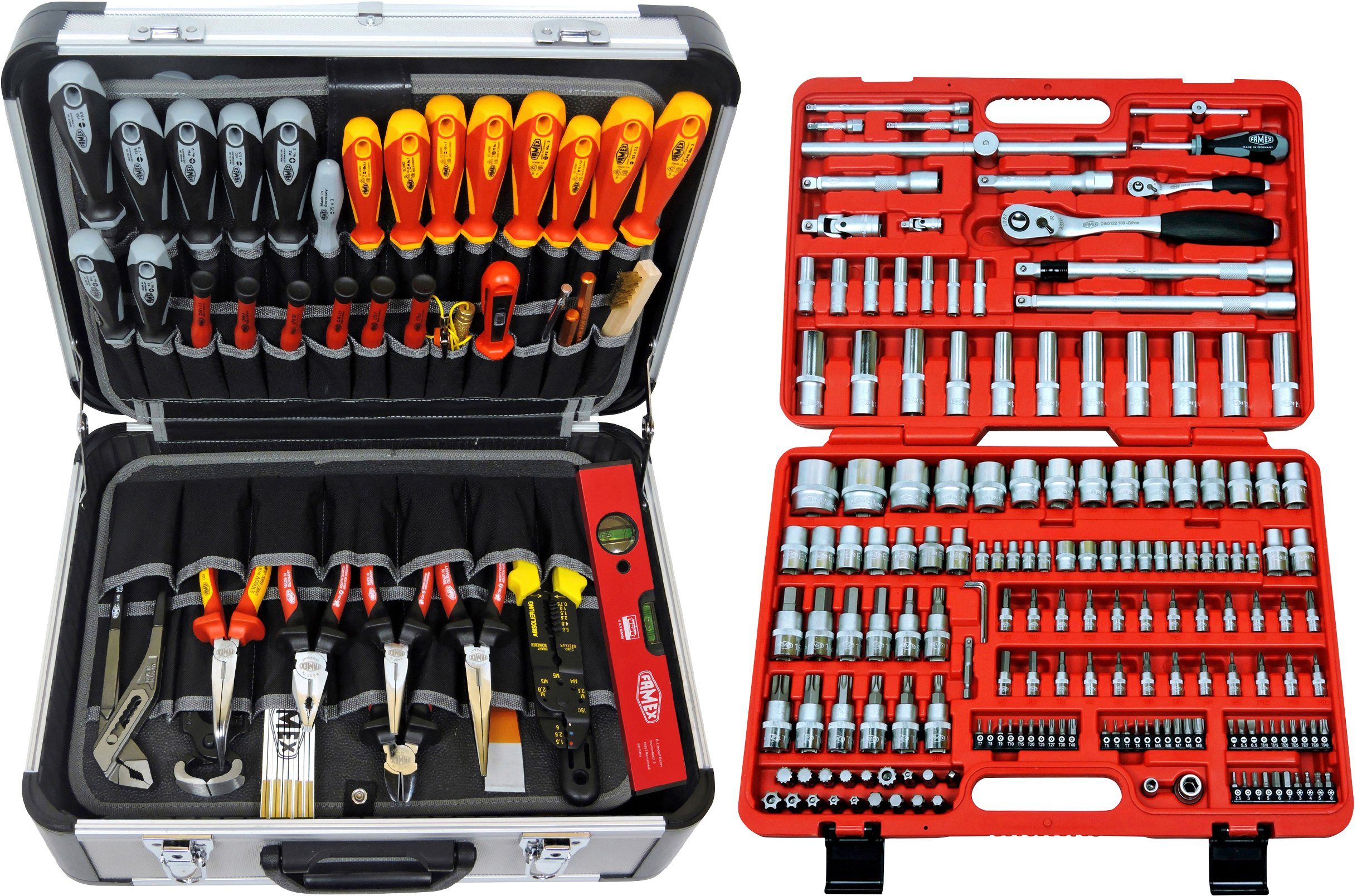 FAMEX Werkzeugset 414-18, Mit 2 herausnehmbaren Werkzeugpaletten mit 56  Einstecktaschen für das Werkzeug