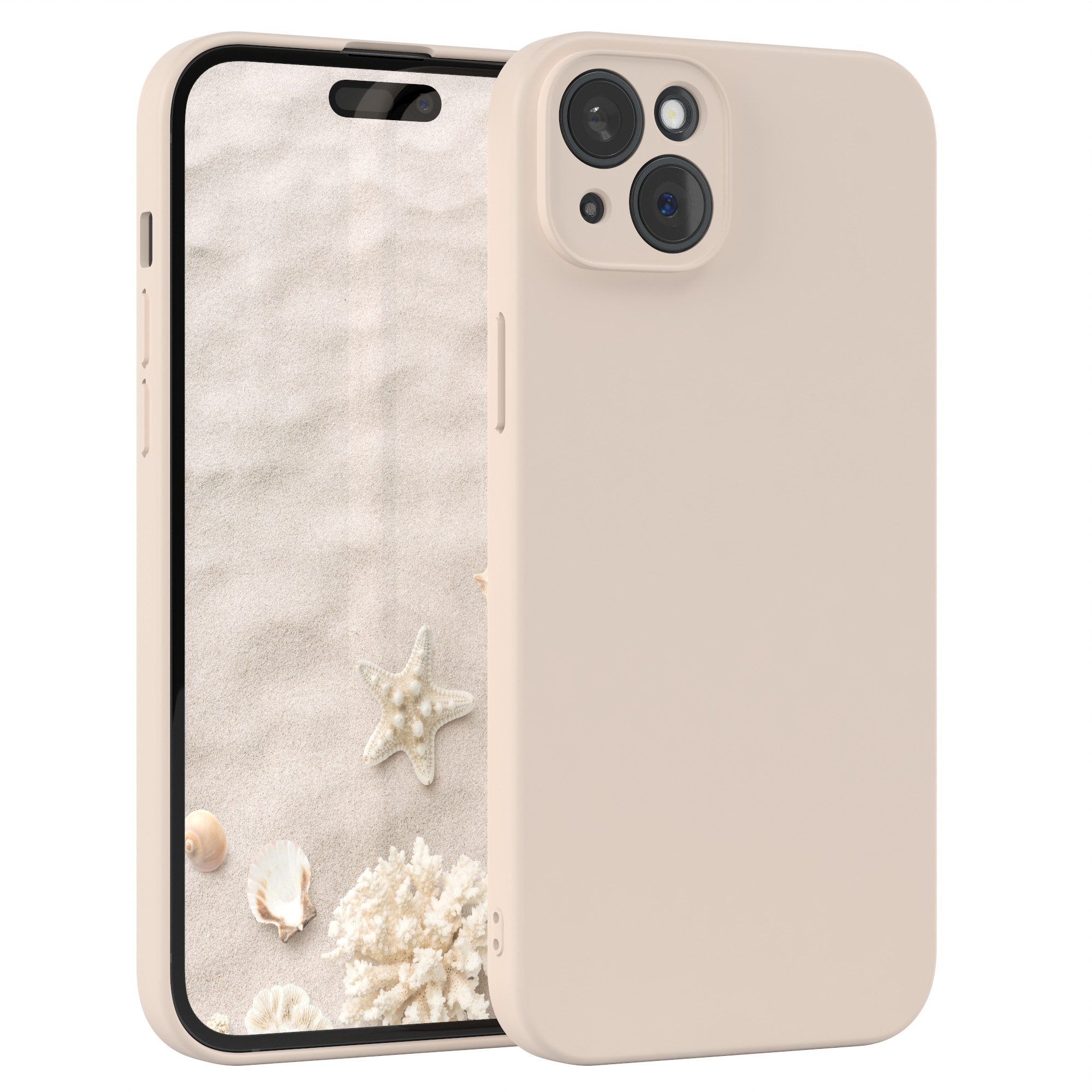 EAZY CASE Handyhülle für Apple iPhone 15 Plus Hülle Silikon 6,7 Zoll, Bumper Case Matt Slimcover Silikonschutzhülle elastisch Taupe / Beige