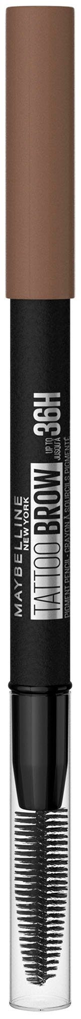 MAYBELLINE NEW YORK Augenbrauen-Stift Tattoo mit Brow 36H, Ash wasserfeste Brown Formel, Augen-Make-Up Bürste, 6