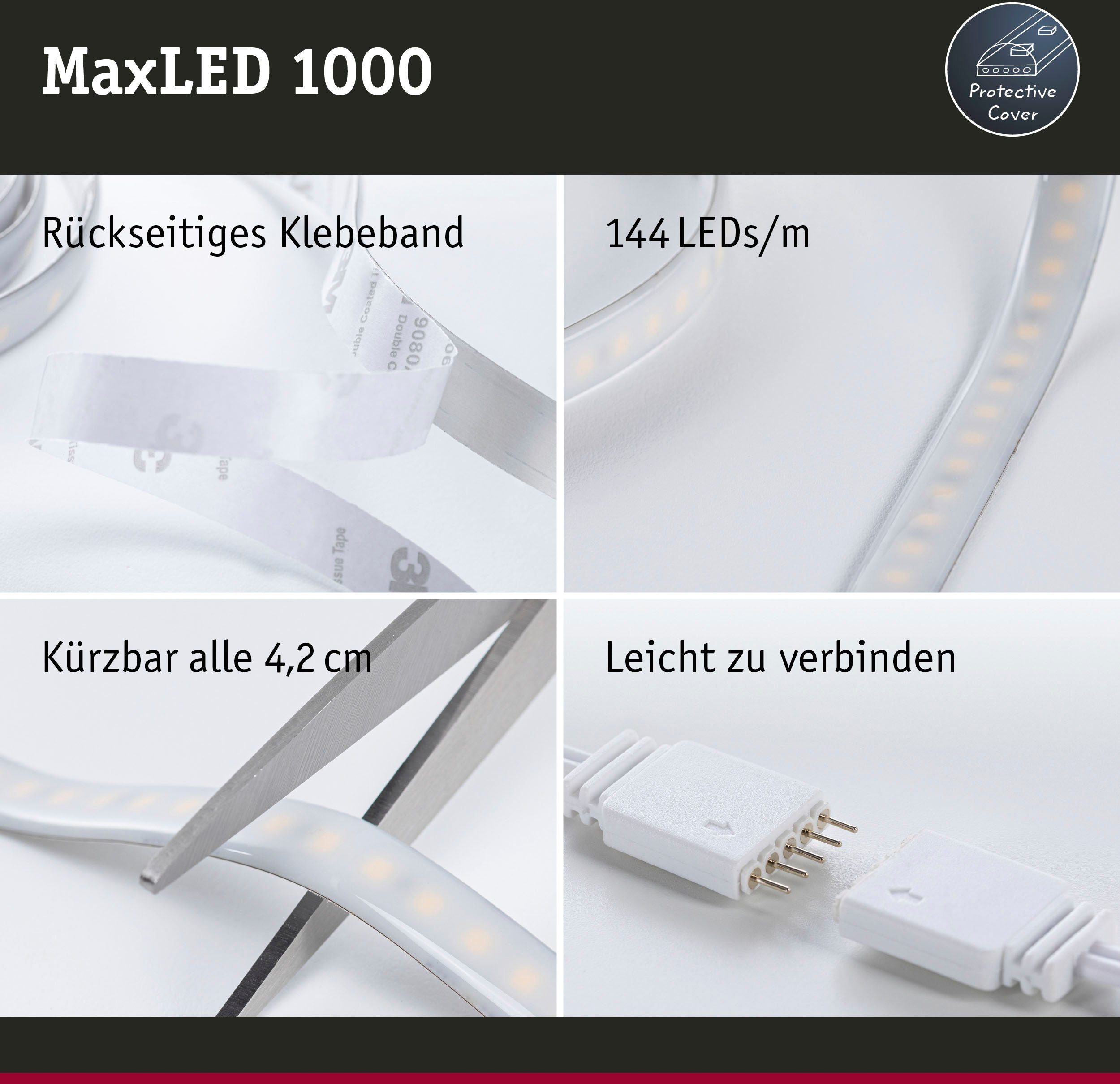 Basisset 1-flammig 1000 34W Tageslichtweiß MaxLED LED-Streifen 3300lm IP44 Paulmann beschichtet, 3m