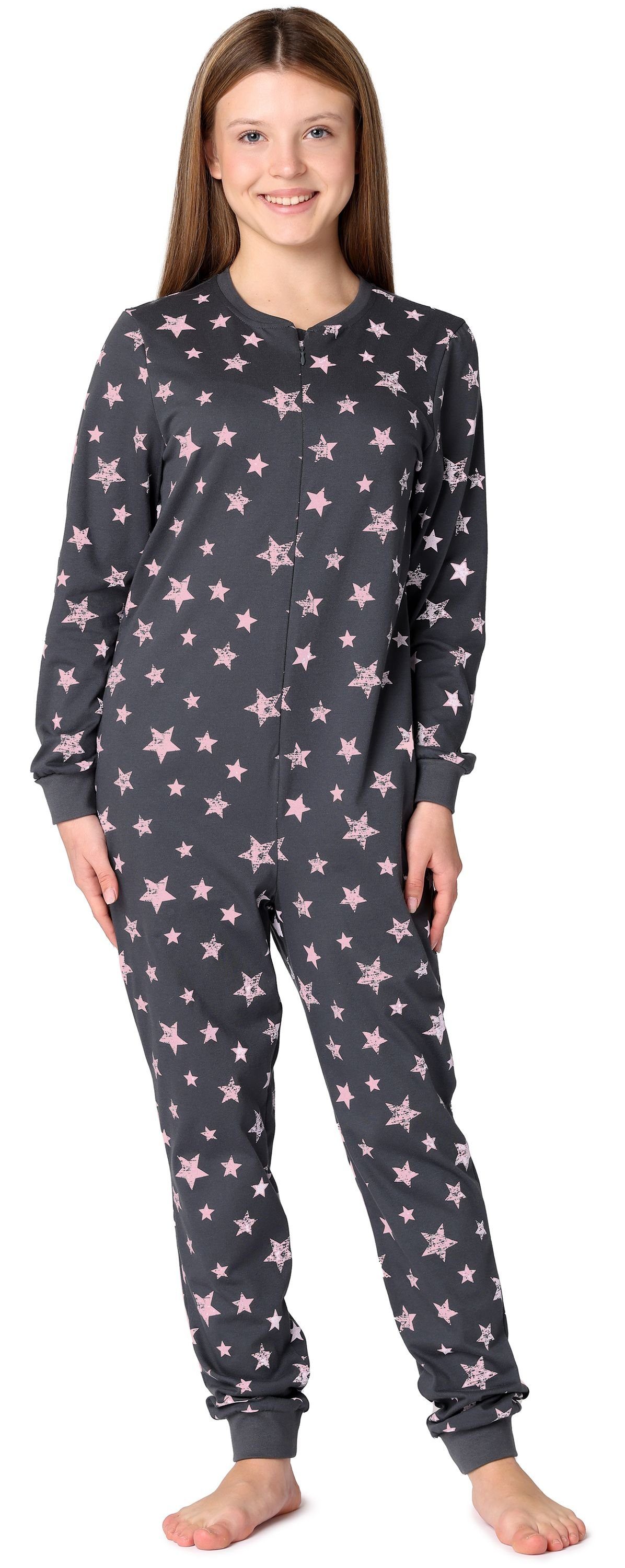 Sterne Schlafanzug Schlafoverall Merry Grafit/Rosa Schlafanzug Mädchen Style Jugend MS10-235