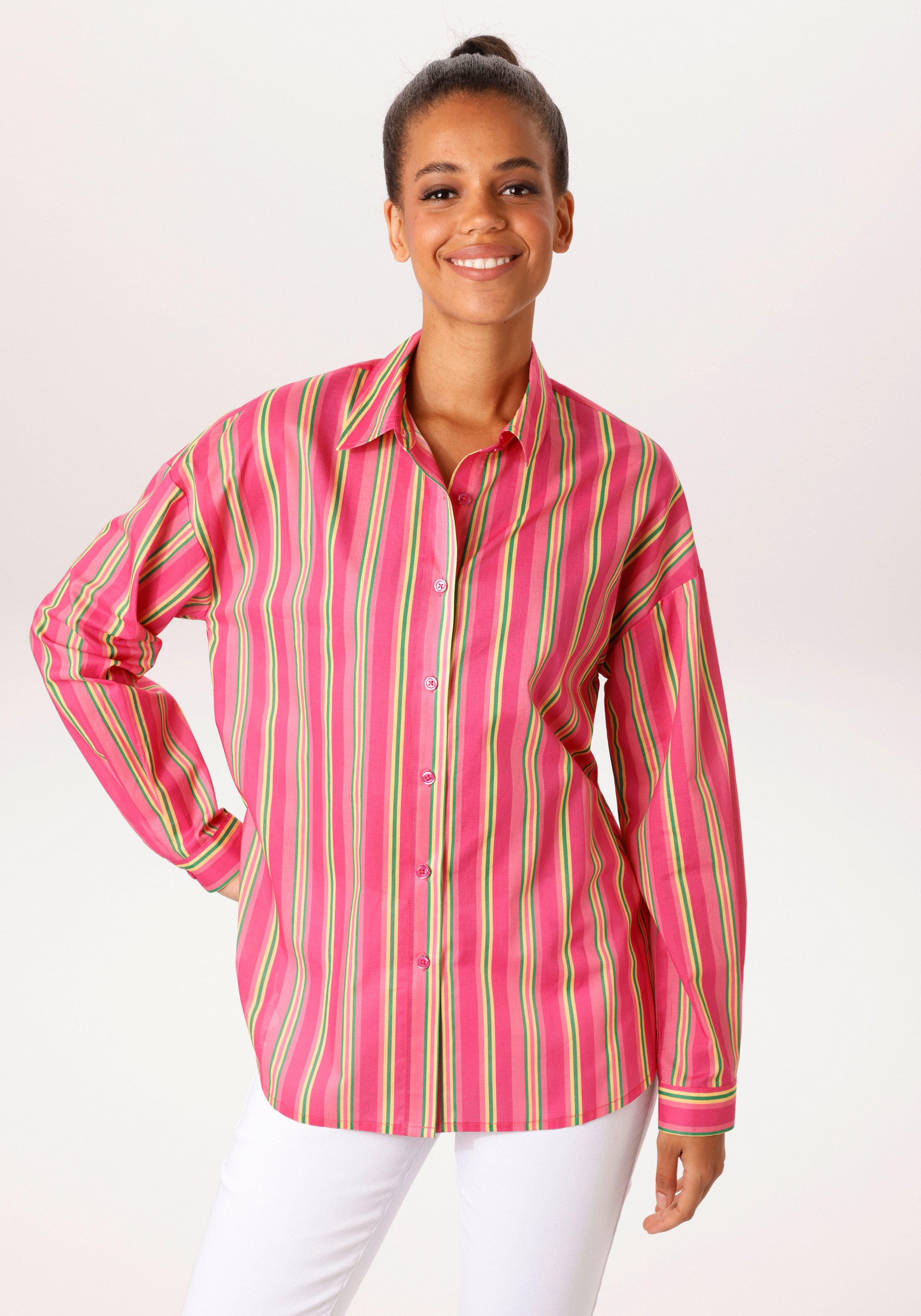 Aniston CASUAL Hemdbluse im knallfarbenem Streifen-Dessin - NEUE KOLLEKTION