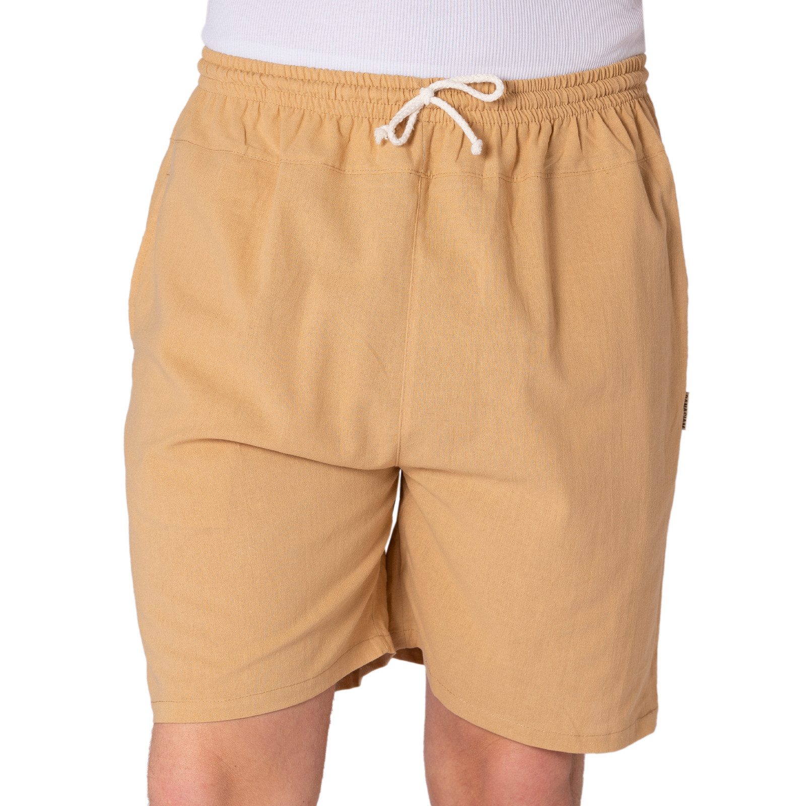 Strandshorts kurze Hose aus 100% Baumwolle Basic Stoffhose mit Taschen & Gummibund