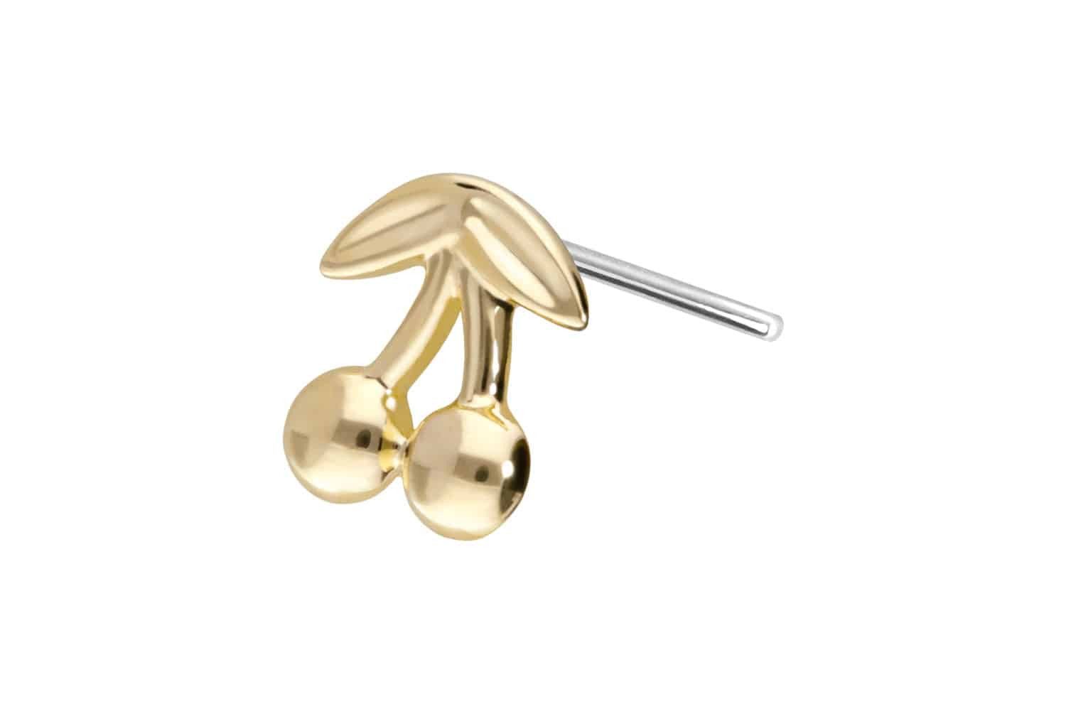 Piercing-Set 14 Karat Gold Aufsatz mit Titan Push Pin KIRSCHEN