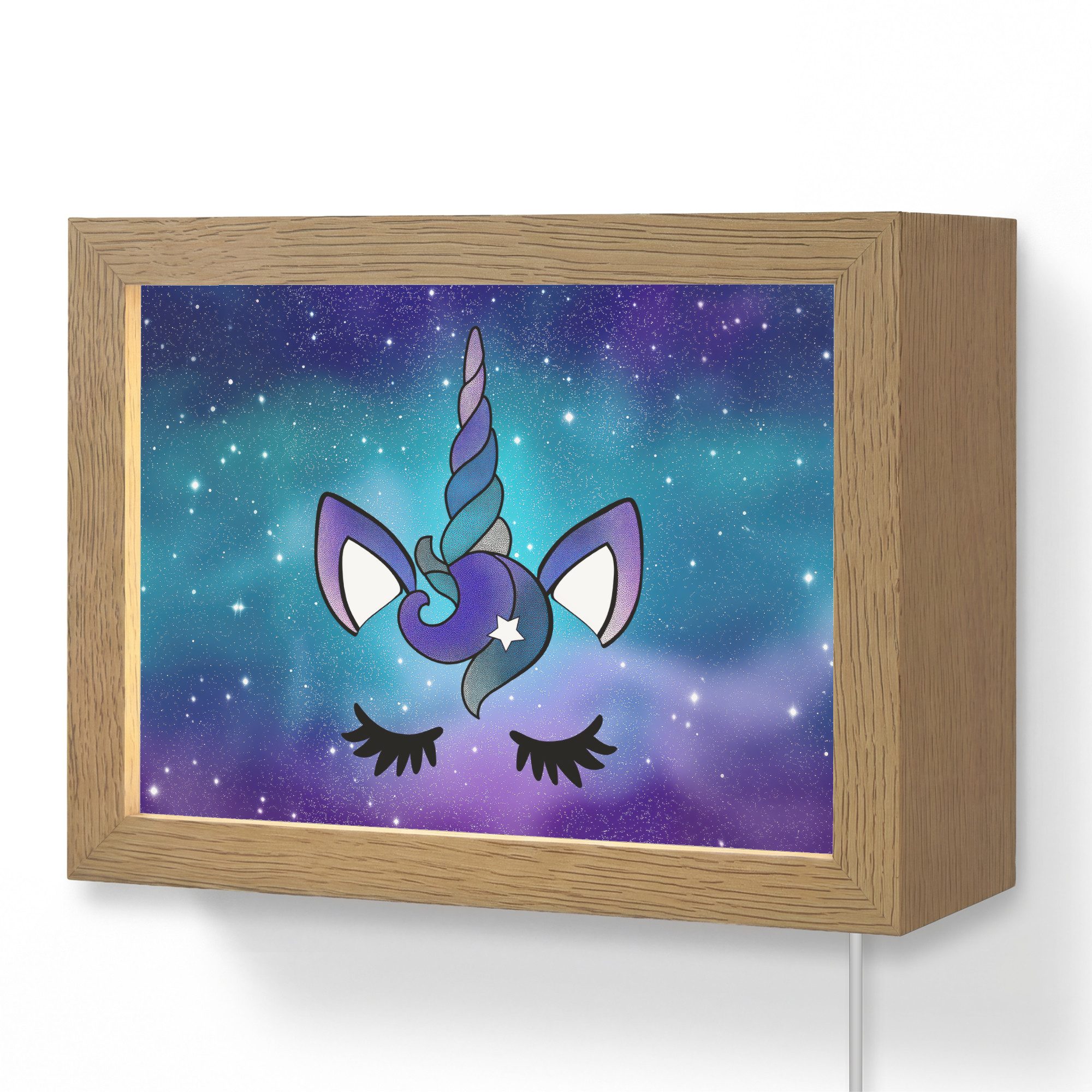 OnlyWow Wandleuchte Lightbox Einhorn - Sternenhimmel - Blau - Mädchen, Dimmbar, Farbwechsel, LED, Warmweiß, Kaltweiß, Neutralweiß Einstellbar, Wandlampe Innen, Dimmbar, mit Kabel, LED, Modern, Kinder