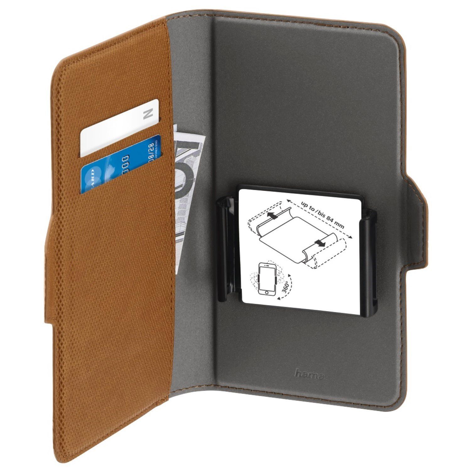Hama Handyhülle Universal Booklet 5,2" bis 6,5" Klapp-Tasche Braun, Schutz-Hülle Case Bag Book-Cover Etui Kartenfach Magnet-Verschluss