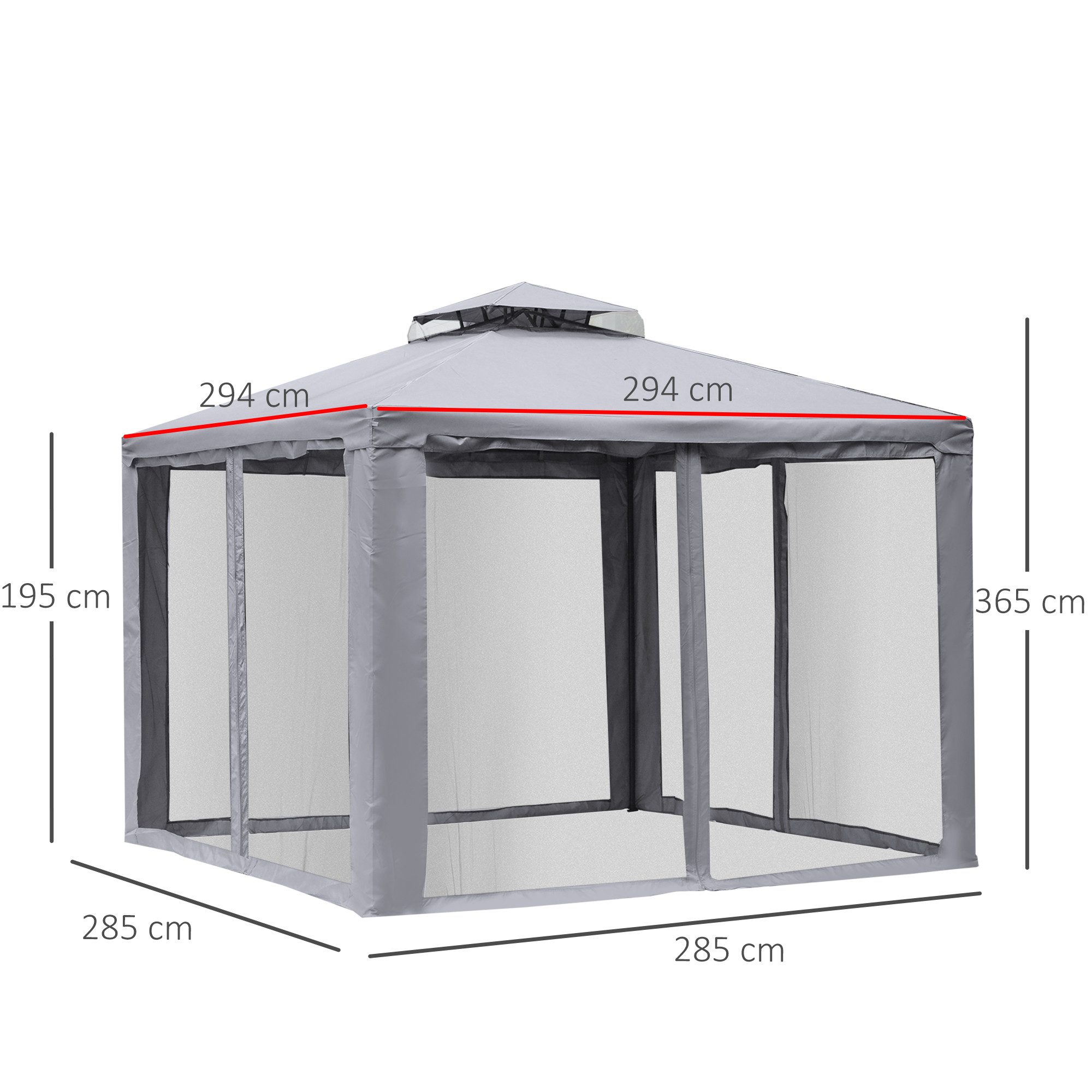 Outsunny Pavillon Gartenpavillon Wasserdicht Stabil, Garten-Pavillon Metall Hellgrau, mit 4 Seitenteilen, (Gartenzelt, Gartenpavillon), für Garten, Balkon, Hellgrau
