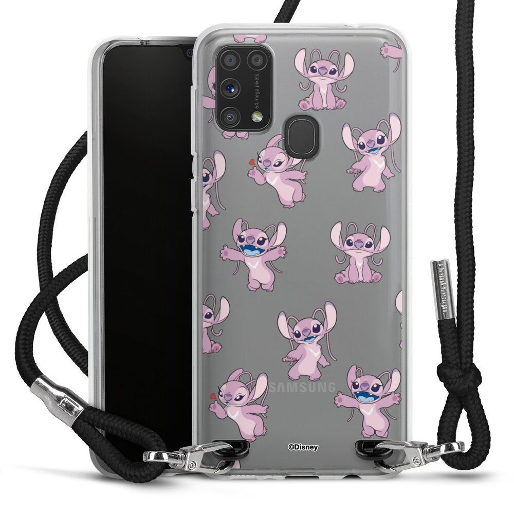 DeinDesign Handyhülle Lilo & Stitch Engel Disney Angel Faces Pattern Transparent, Samsung Galaxy M31 Handykette Hülle mit Band Case zum Umhängen