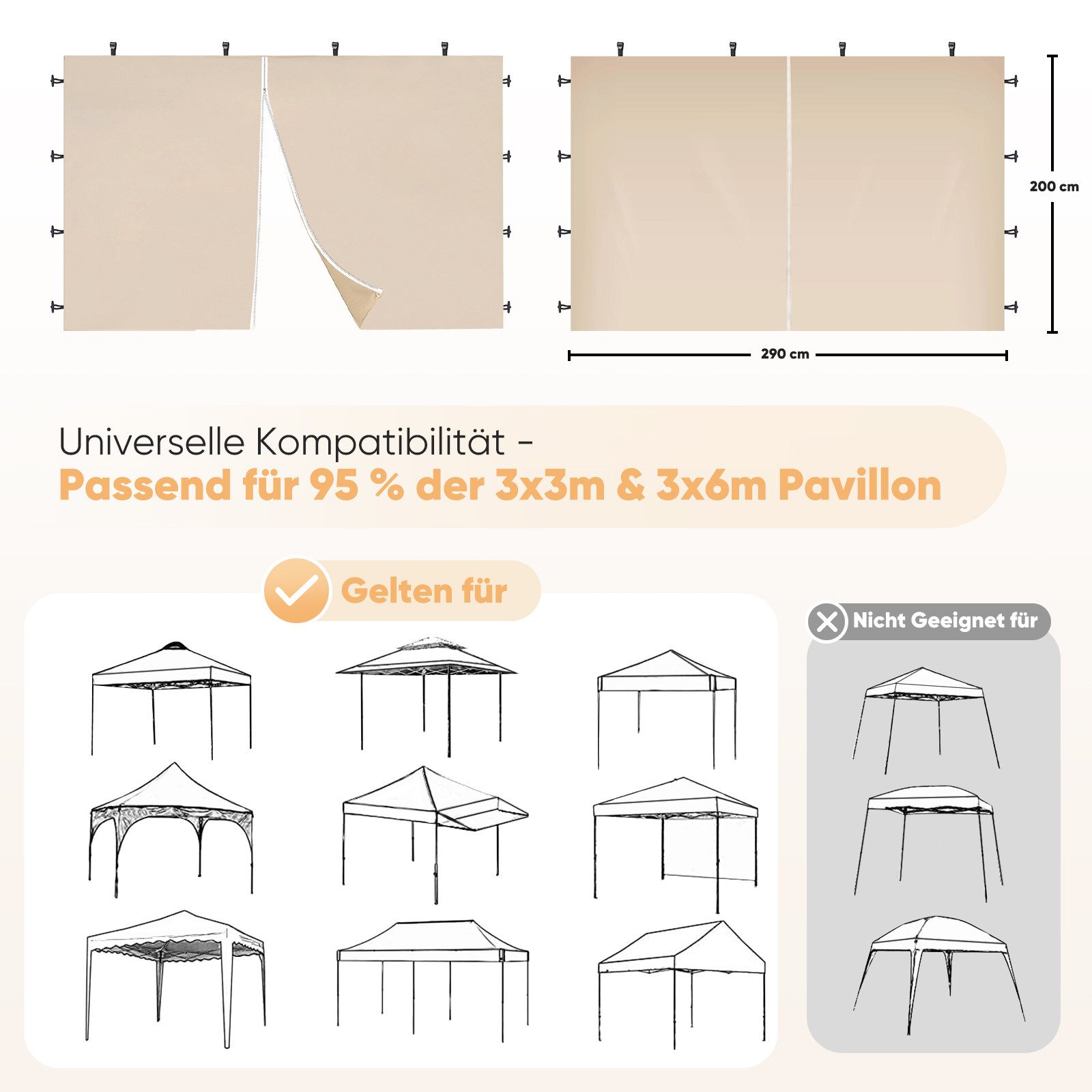 Sekey Pavillonseitenteil 2x Seitenwand Pavillon 3m 6m 9m Pavillonseitenteil günstig online kaufen