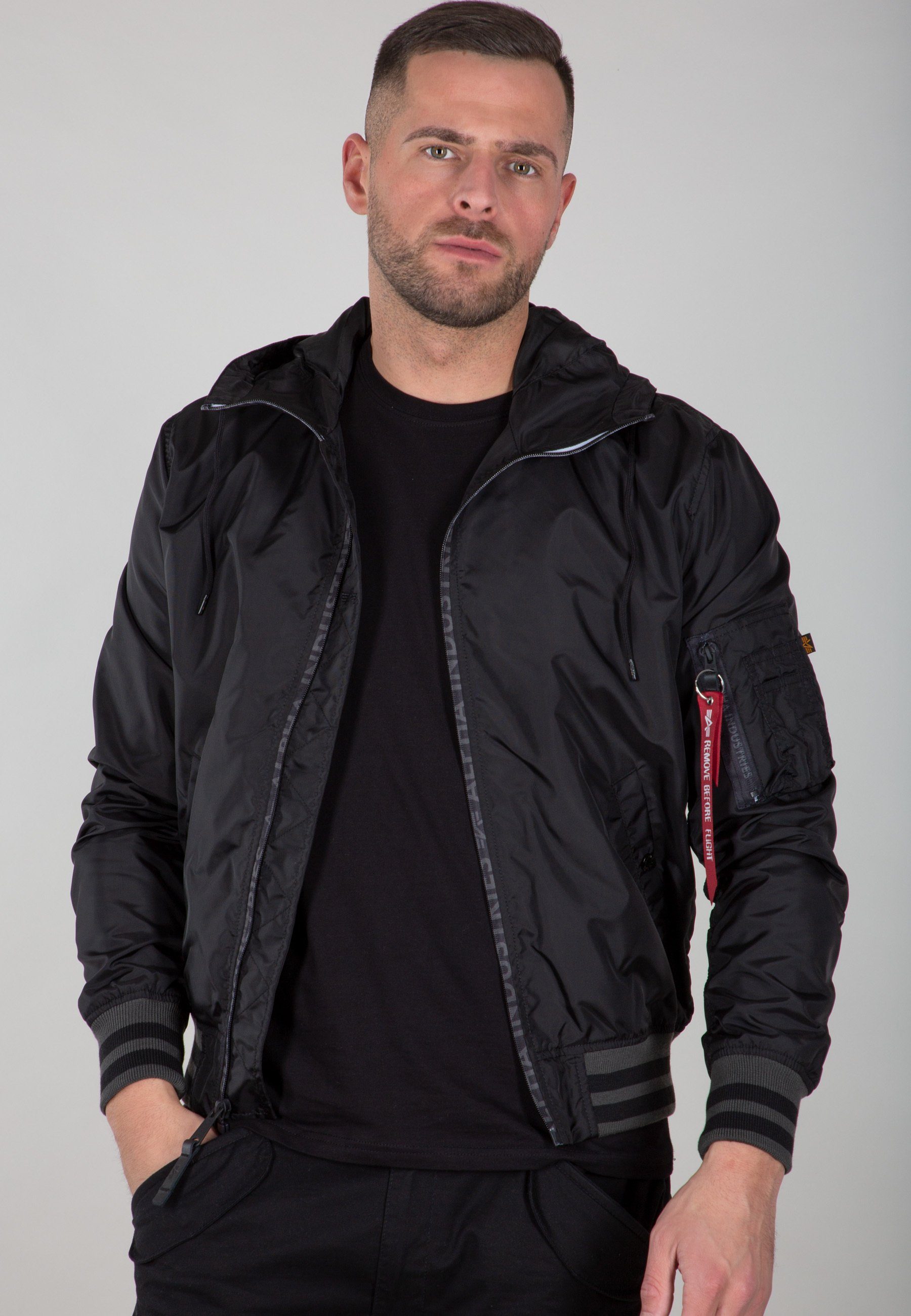 Alpha Industries & Bomber - Jackets Bomberjacke LW Alpha PZ Industries black Flight MA-1 Men Hooded