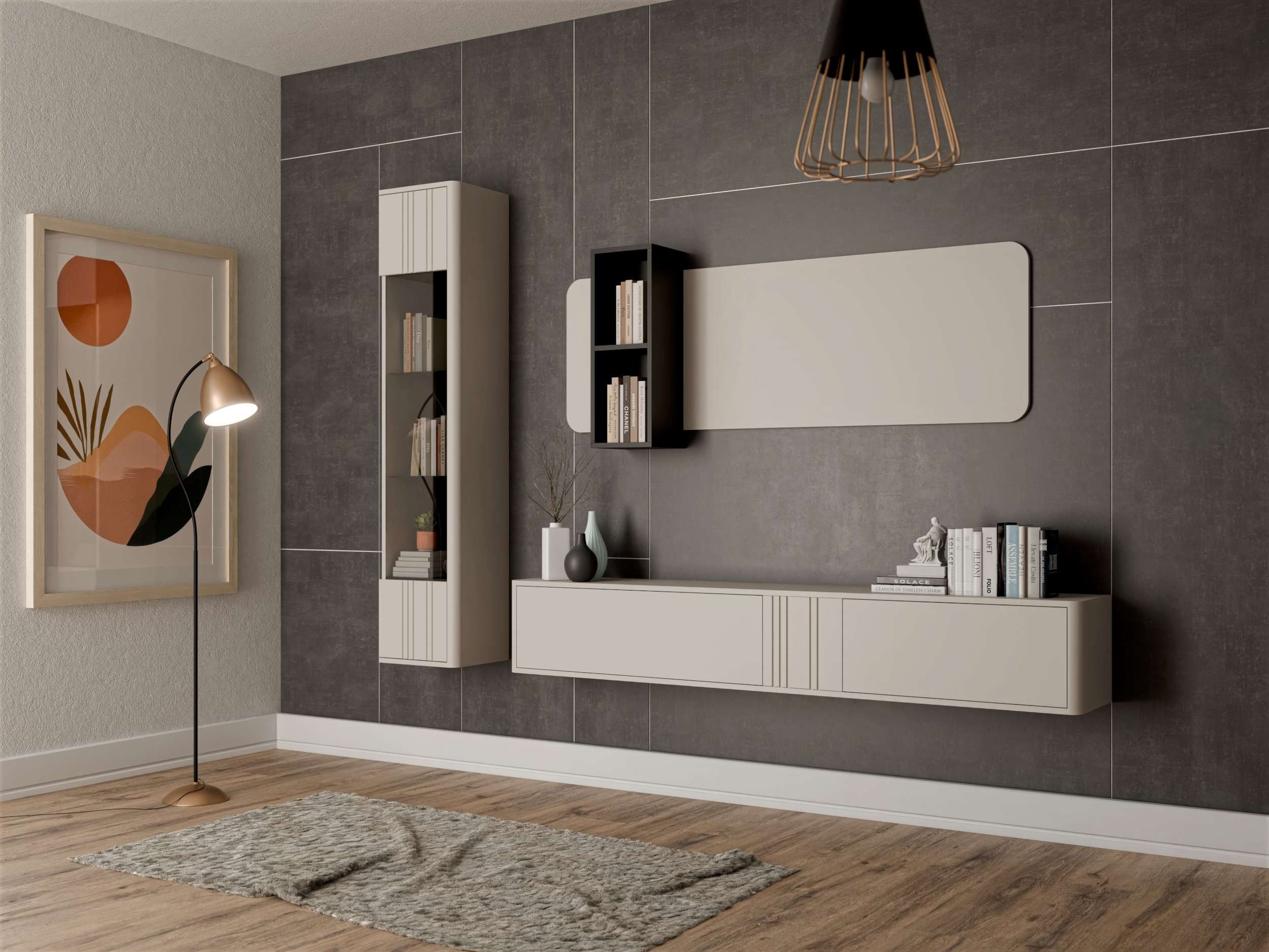 99rooms Wohnwand Liza, (Set (3-set), Garderoben-Set), Modern Design, Wandmontage nötig, Grifflos - PUSH-CLICK
