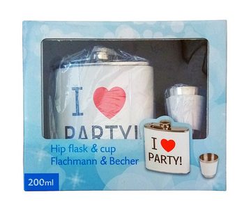 EDCO Flachmann FLACHMANN 200ml mit Becher Weiss in Geschenkbox Edelstahl 13 (Weiss), Schraubverschluß Flachmänner Taschenflasche Schnapsflasche