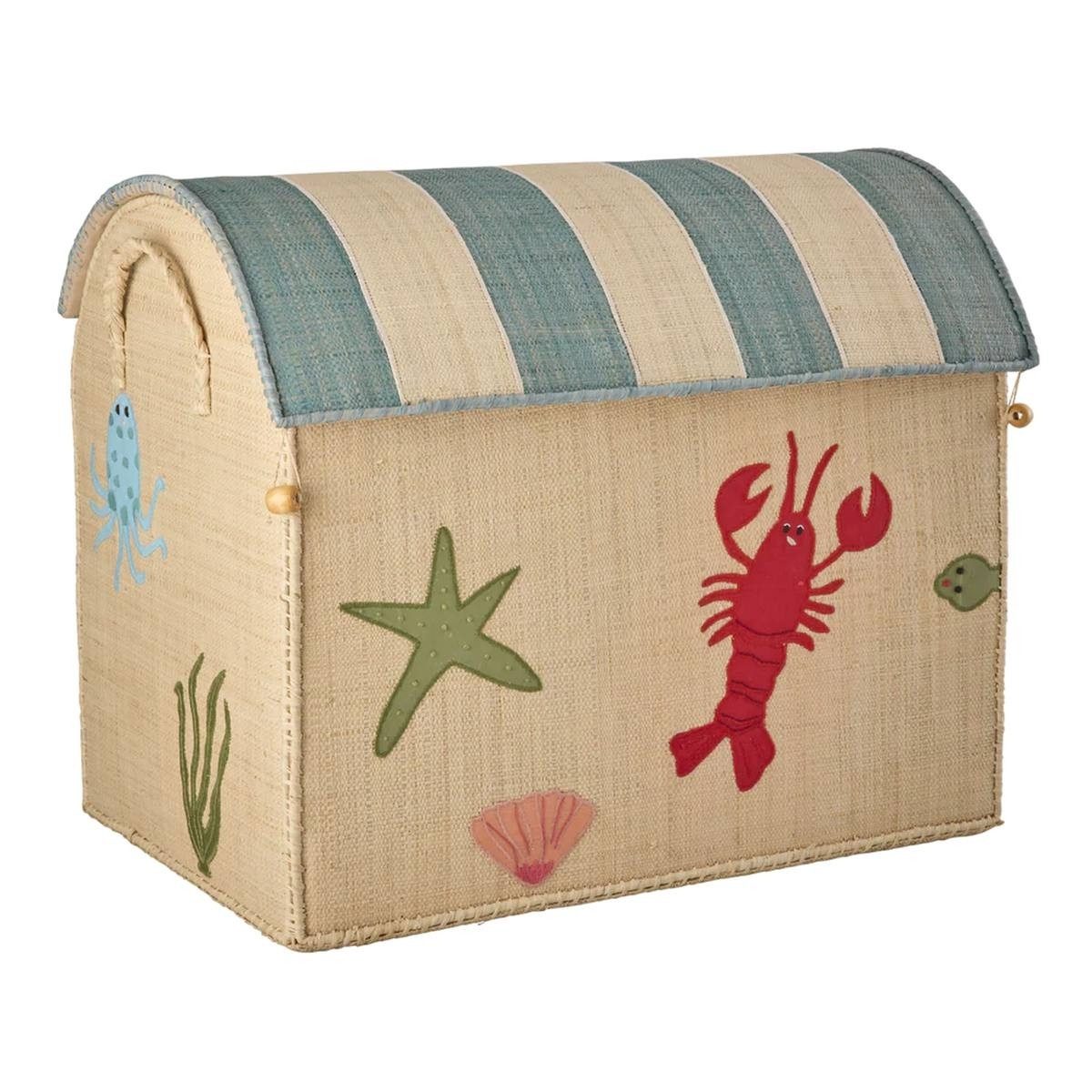 RICE A/S Aufbewahrungskorb Landhauskorb „Ozean“ handgefertigt aus Raffia