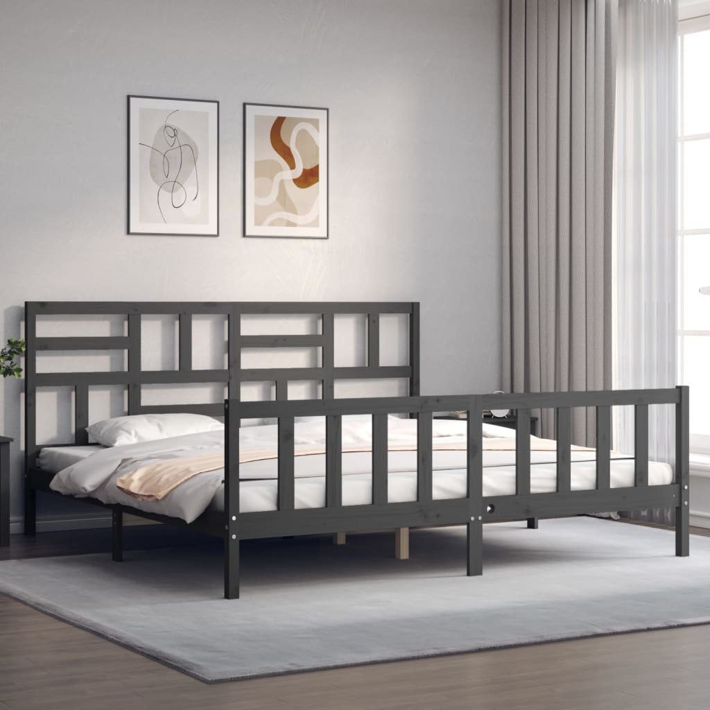 vidaXL Bett Massivholzbett mit Kopfteil Grau günstig online kaufen