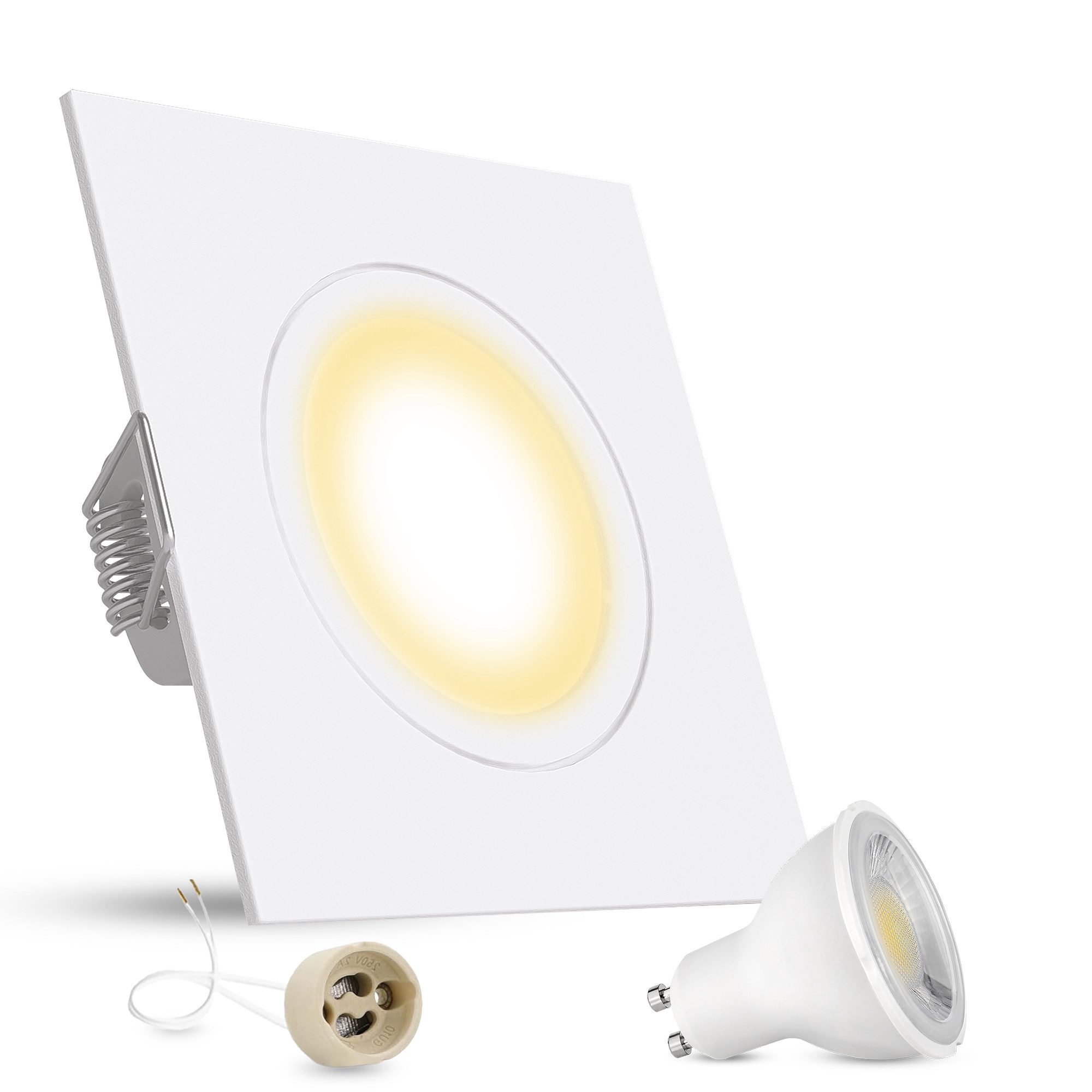 linovum LED Einbaustrahler LED Einbauleuchte Deckenspot matt-weiss eckig starr inkl. GU10 5W, Warmweiß