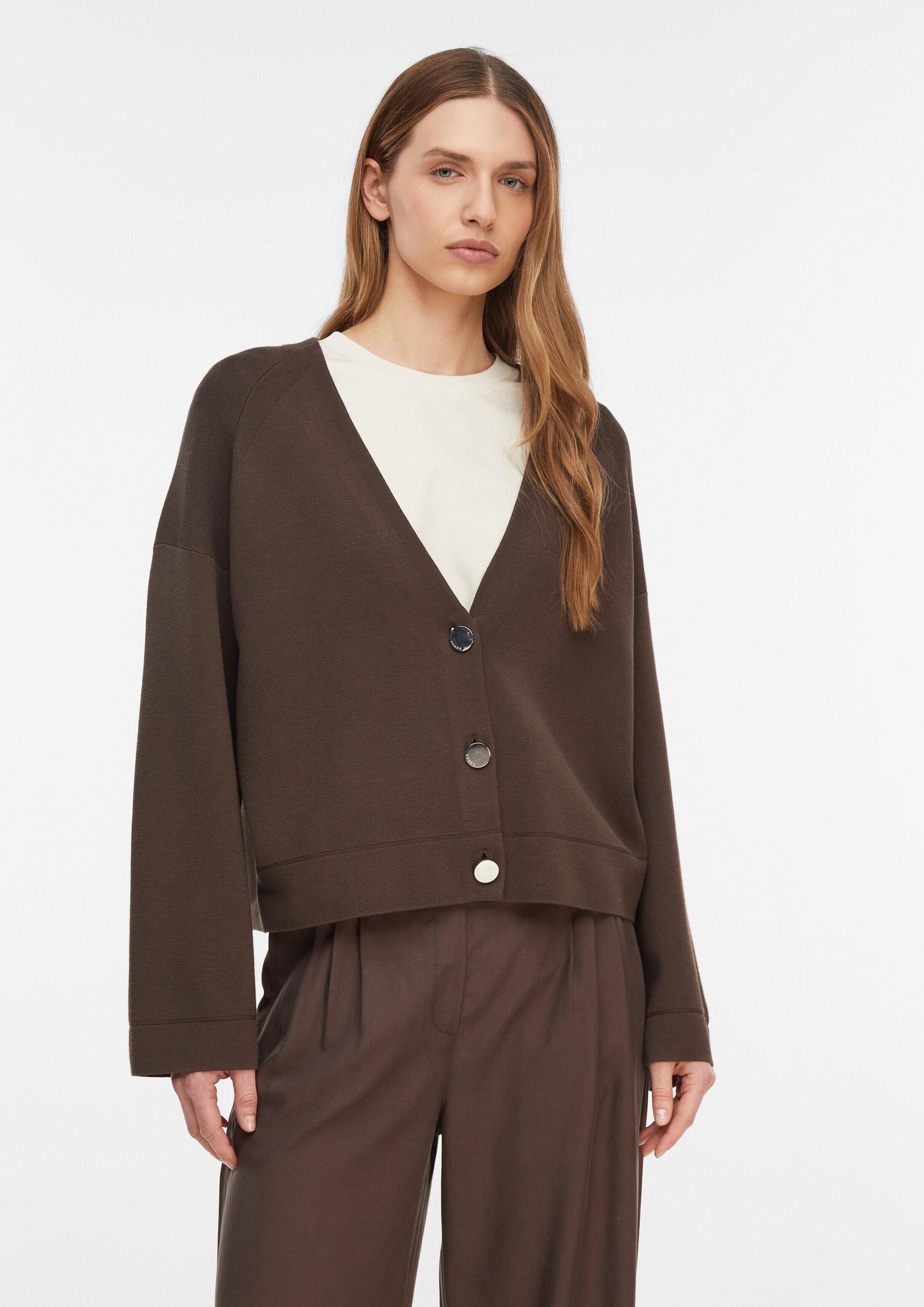 comma Cardigan Strickjacke V-Neck-Cardigan mit weiten Ärmeln