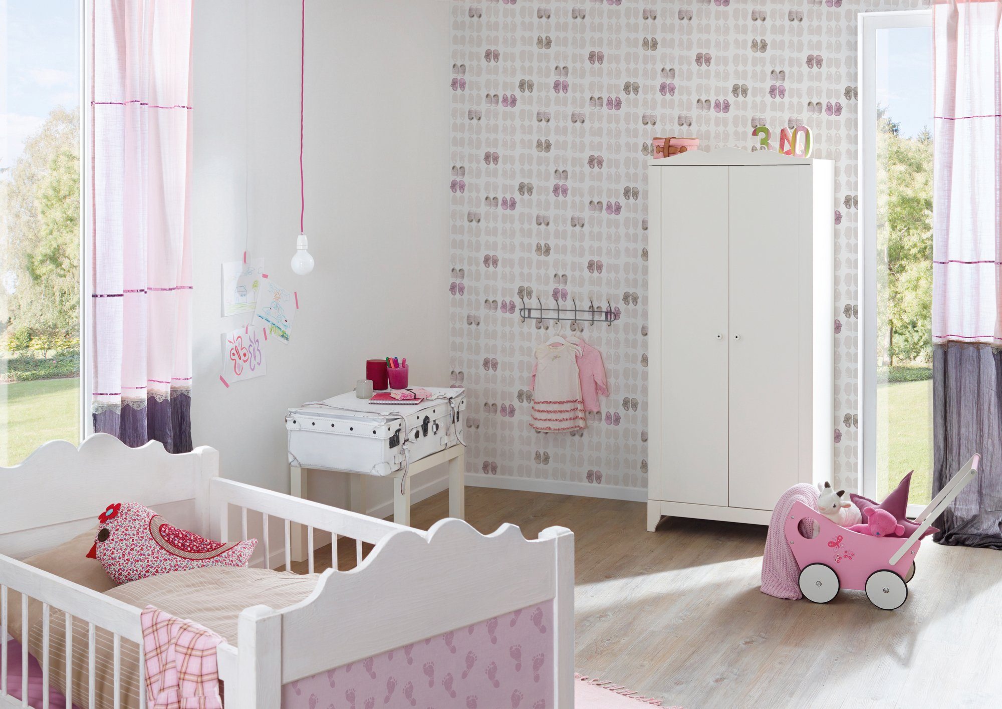 Kinderzimmer Vliestapete Tapete glatt, walls living Little rosa/weiß Stars,
