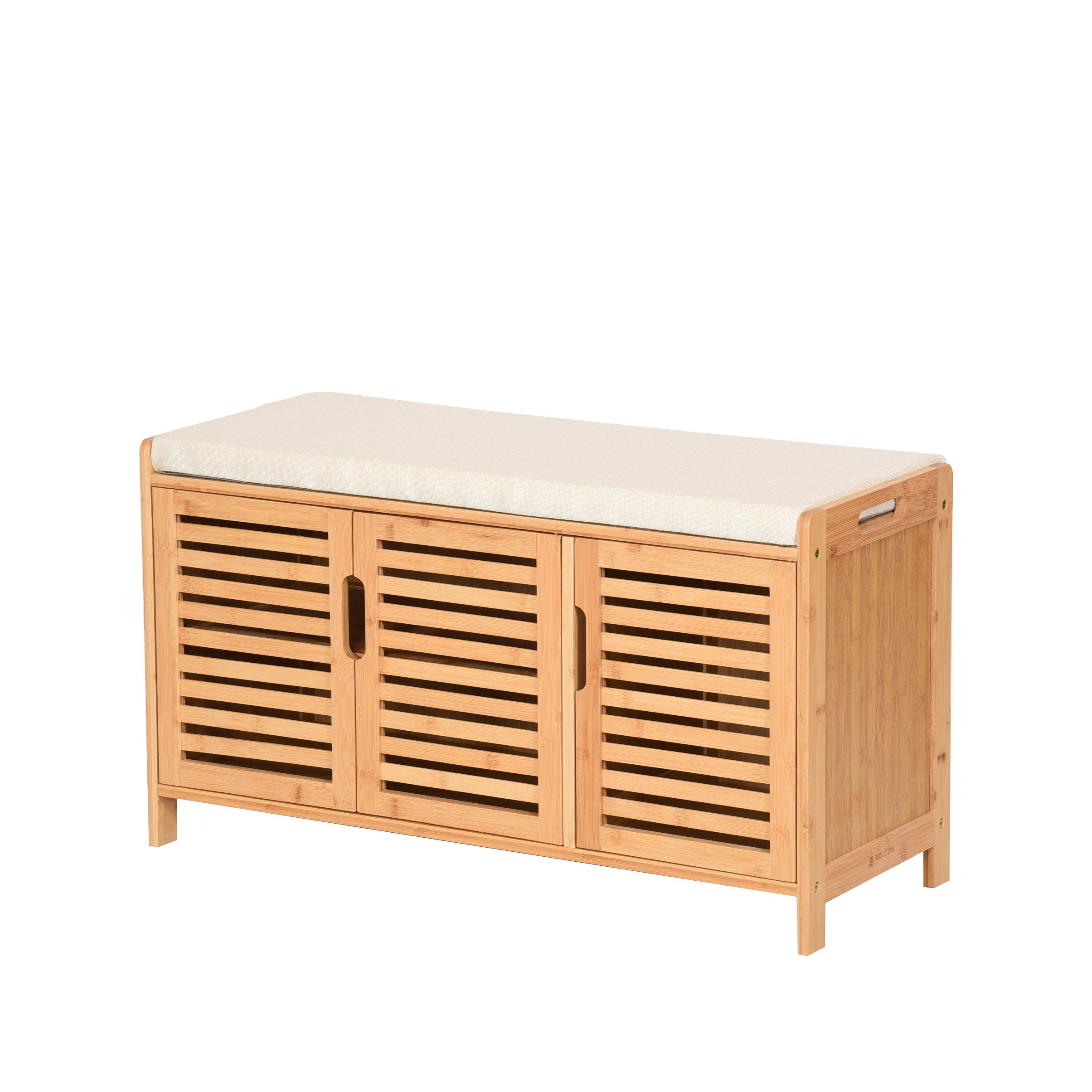 AD.CON Schuhbank Schuhbank aus Bambus mit Schrank und Sitzkissen Sitzbank Schuhregal