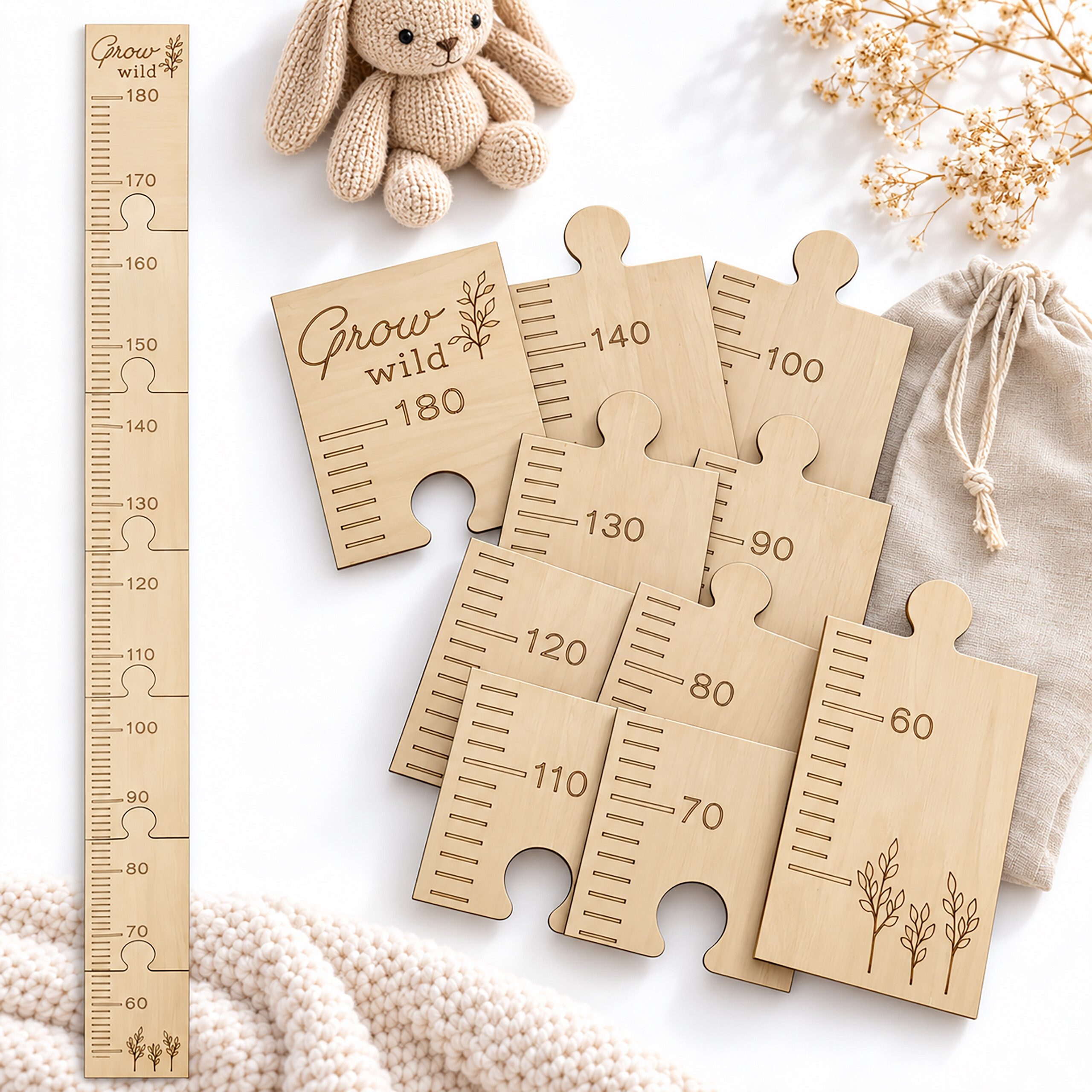 relaxdays Messlatte Kinder Holz 50-180 cm (7-tlg)