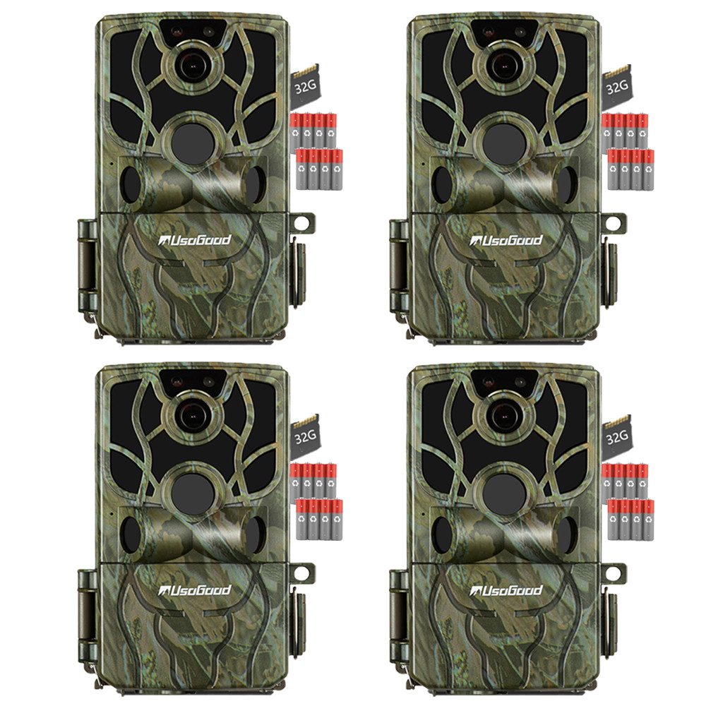 Usogood Wildkamera 4K 48MP Wildkamera mit Handyübertragung APP WLAN Bluetooth (AuBenbereich, Für Garten Haustierüberwachung, Spiele und Trail Outdoor -Sicherheit, AuBenbereich,Für Garten Haustierüberwachung, Spiele und Trail Outdoor -Sicherheit, 4-tlg., Jagdkamera mit Bewegungsmelder Nachtsicht 120° Weitwinke, Wildtierkamera 0,2S Auslösezeit WiFi Handyübertragung)