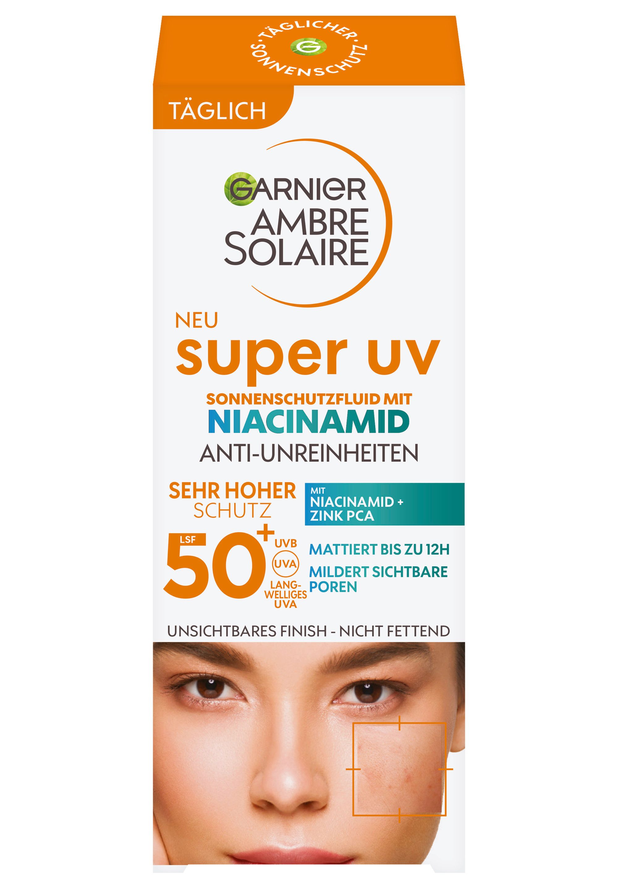 GARNIER Sonnenschutzfluid AMBRE SOLAIRE SUPER UV, mit LSF 50+, mattiert bis zu 12 Stunden, täglich anwendbar – Bild 4 von 5