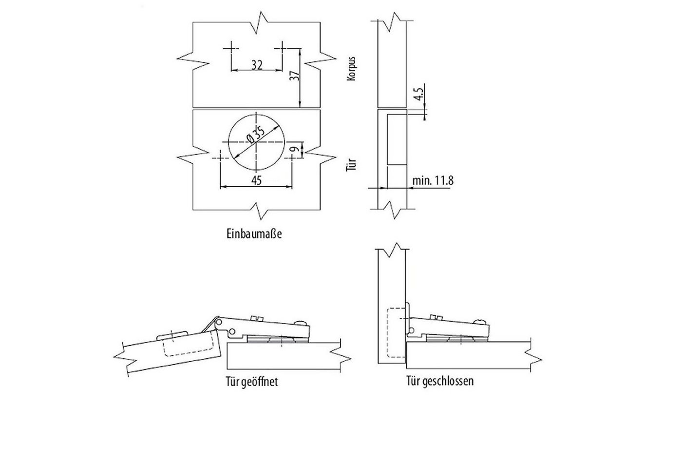 Thumbnail - SO-TECH® Möbelbeschlag Standard Topfbänder ohne Dämpfer mit Kreuzmontageplatte (20 St), Topfband Topfscharnier