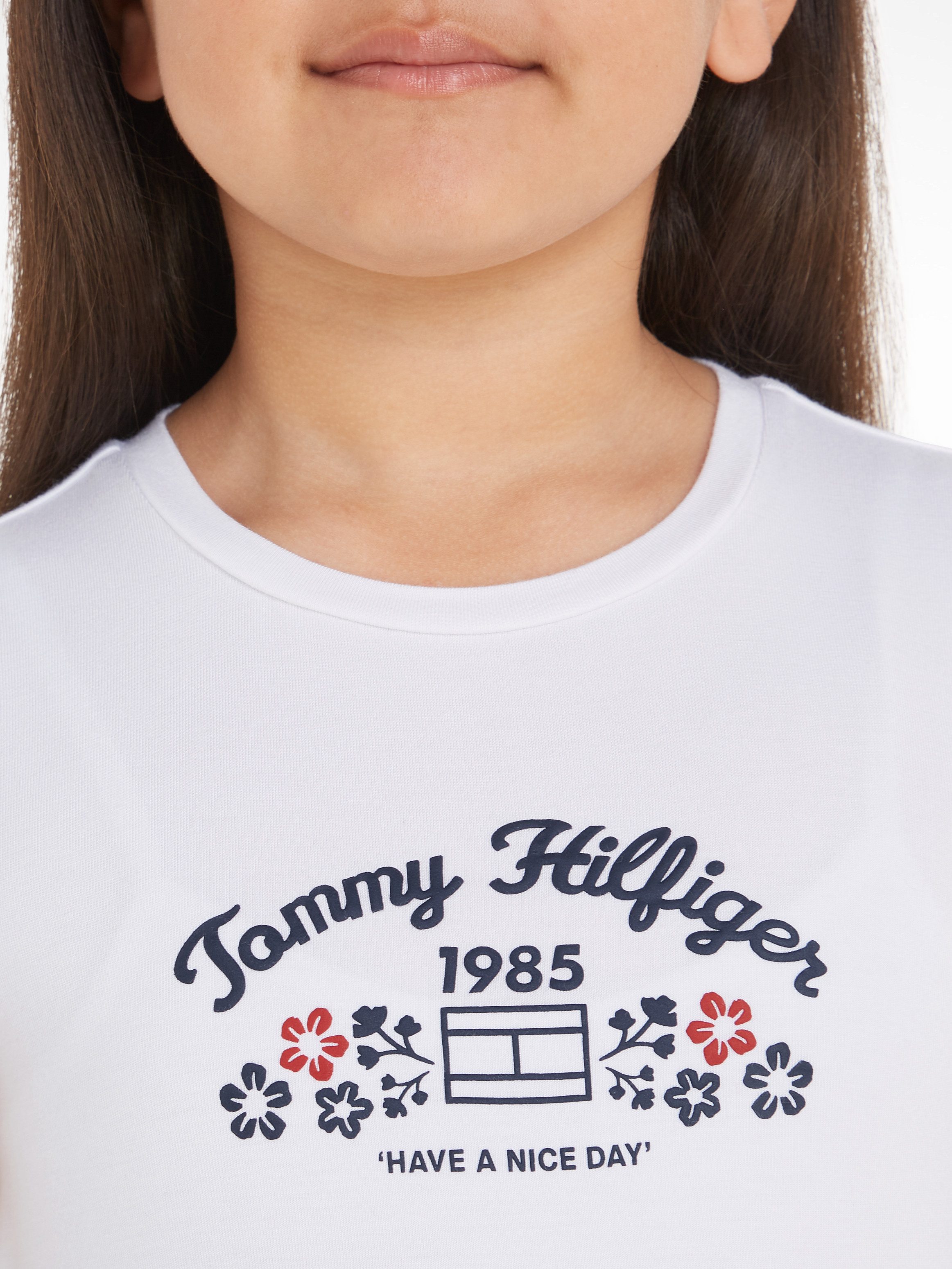 Tommy Hilfiger T-Shirt FLOWER PUFF PRINT REG TEE SS Kinder bis 16 Jahre mit Markenprint