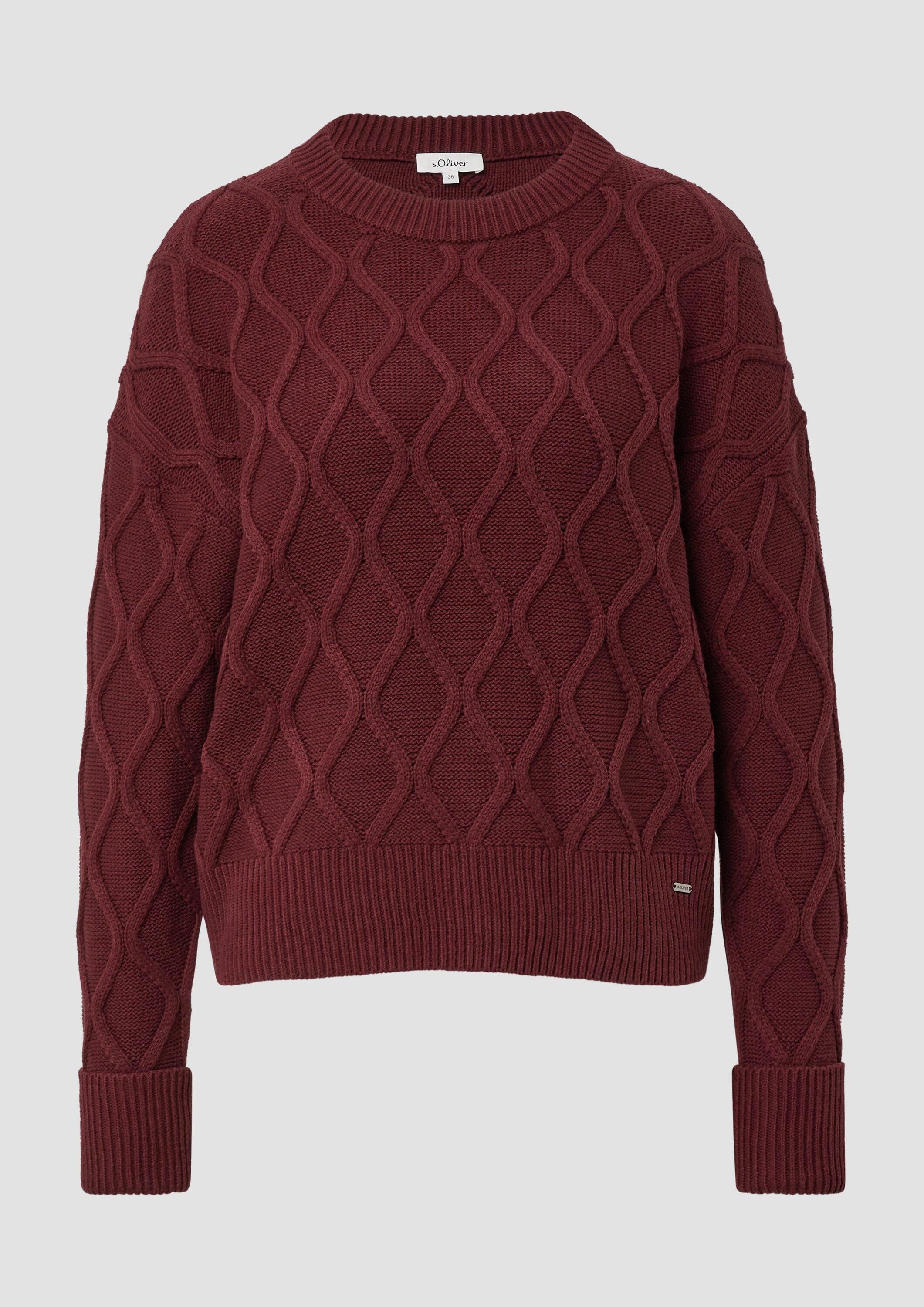 s.Oliver Longpullover Strickpullover Pullover im Relaxed Fit mit Zopfmuster